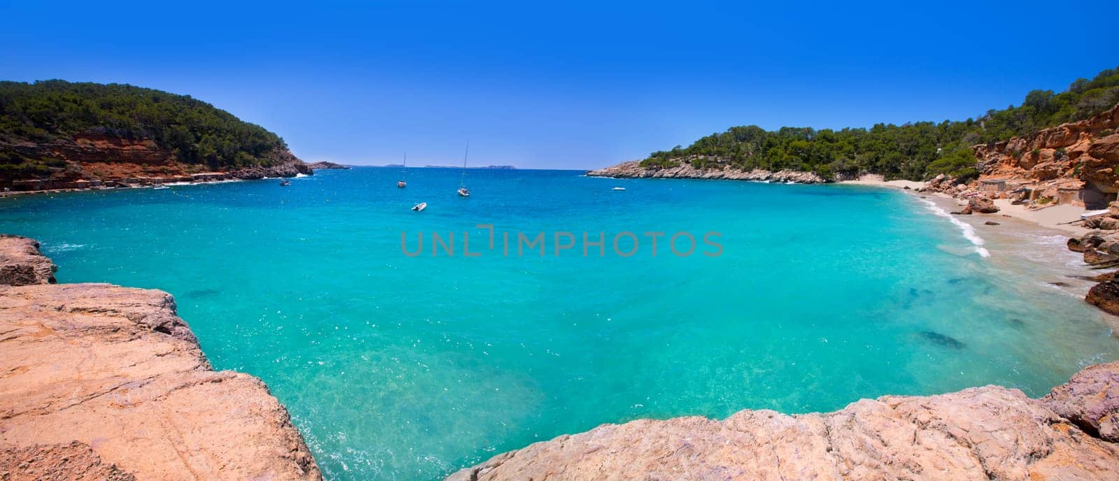 Ibiza cala Salada and Saladeta in san Antonio Abad at Balearic Islands Spain