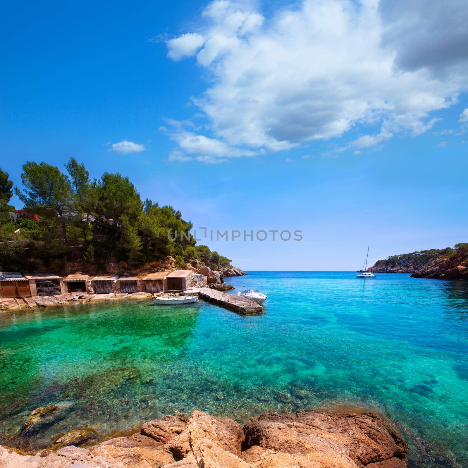 Ibiza Cala Mestella Mastella in Santa Eulalia del Rio at Balearic islands