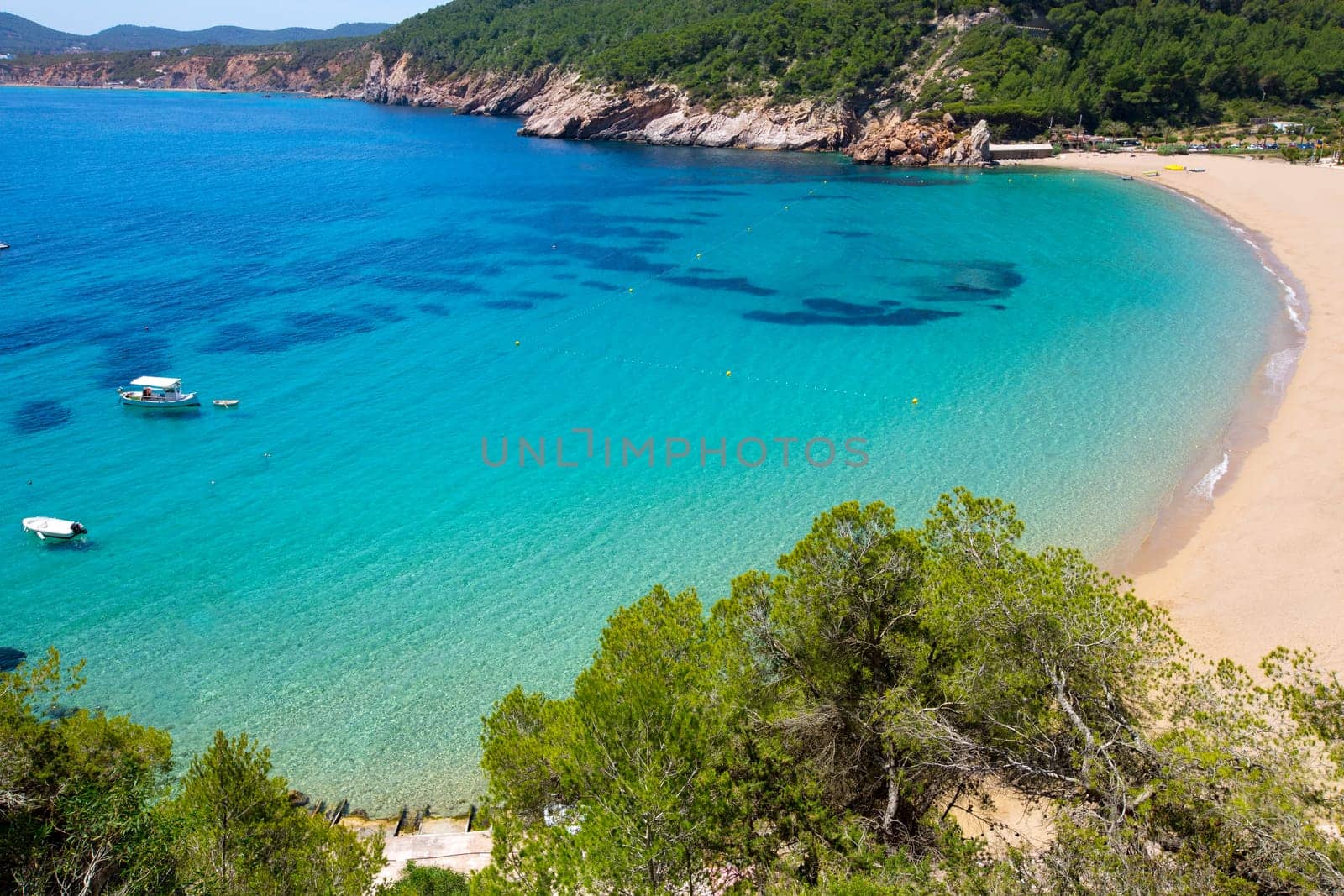 Ibiza caleta de Sant Vicent cala San vicente beach san Juan at Balearic Islands of spain