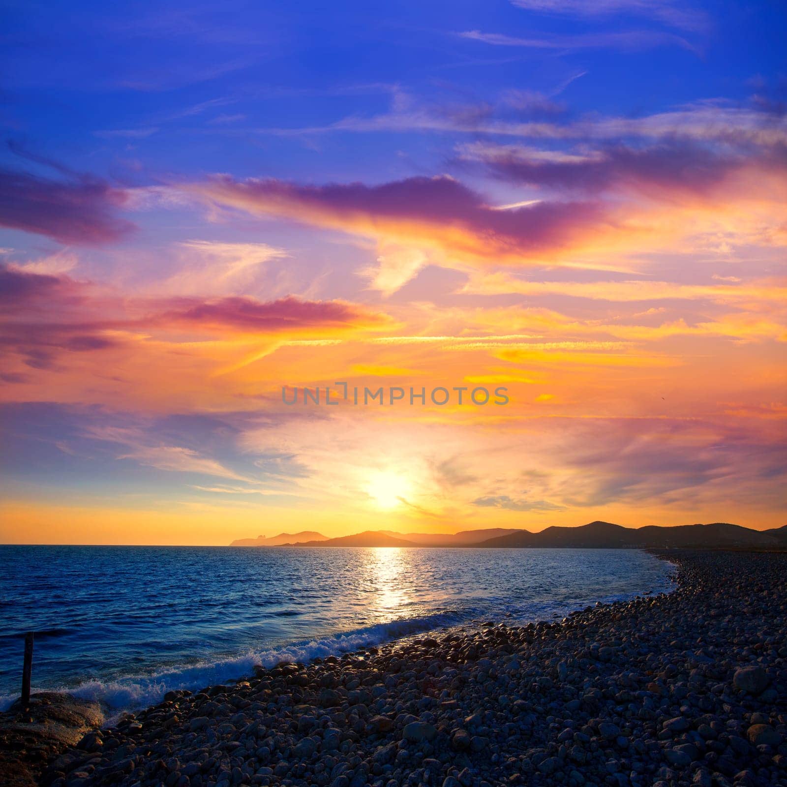 Ibiza Cap des Falco beach sunset and Es Vedra in Sant Josep Balearic Islands