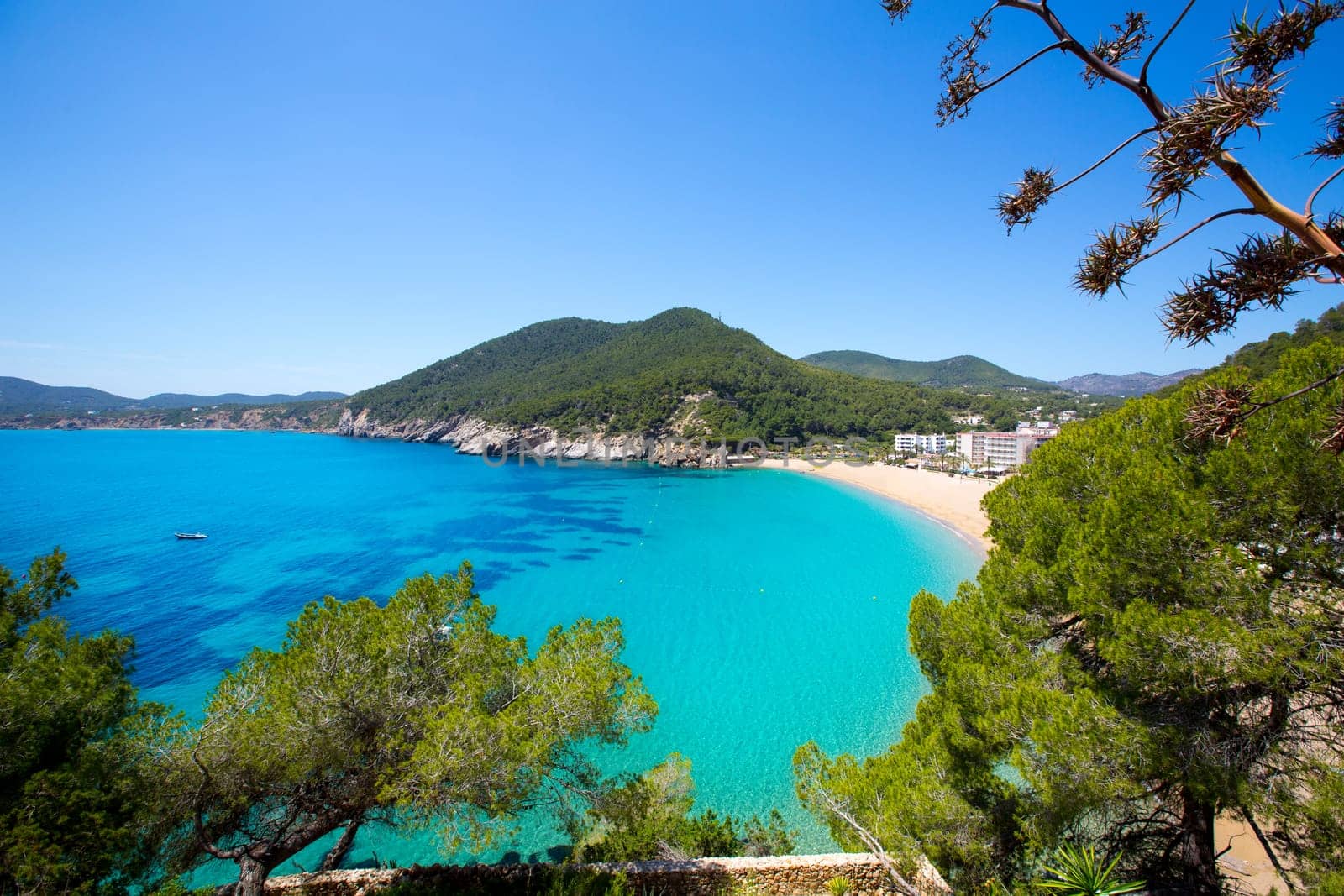 Ibiza caleta de Sant Vicent cala San vicente beach san Juan at Balearic Islands of spain