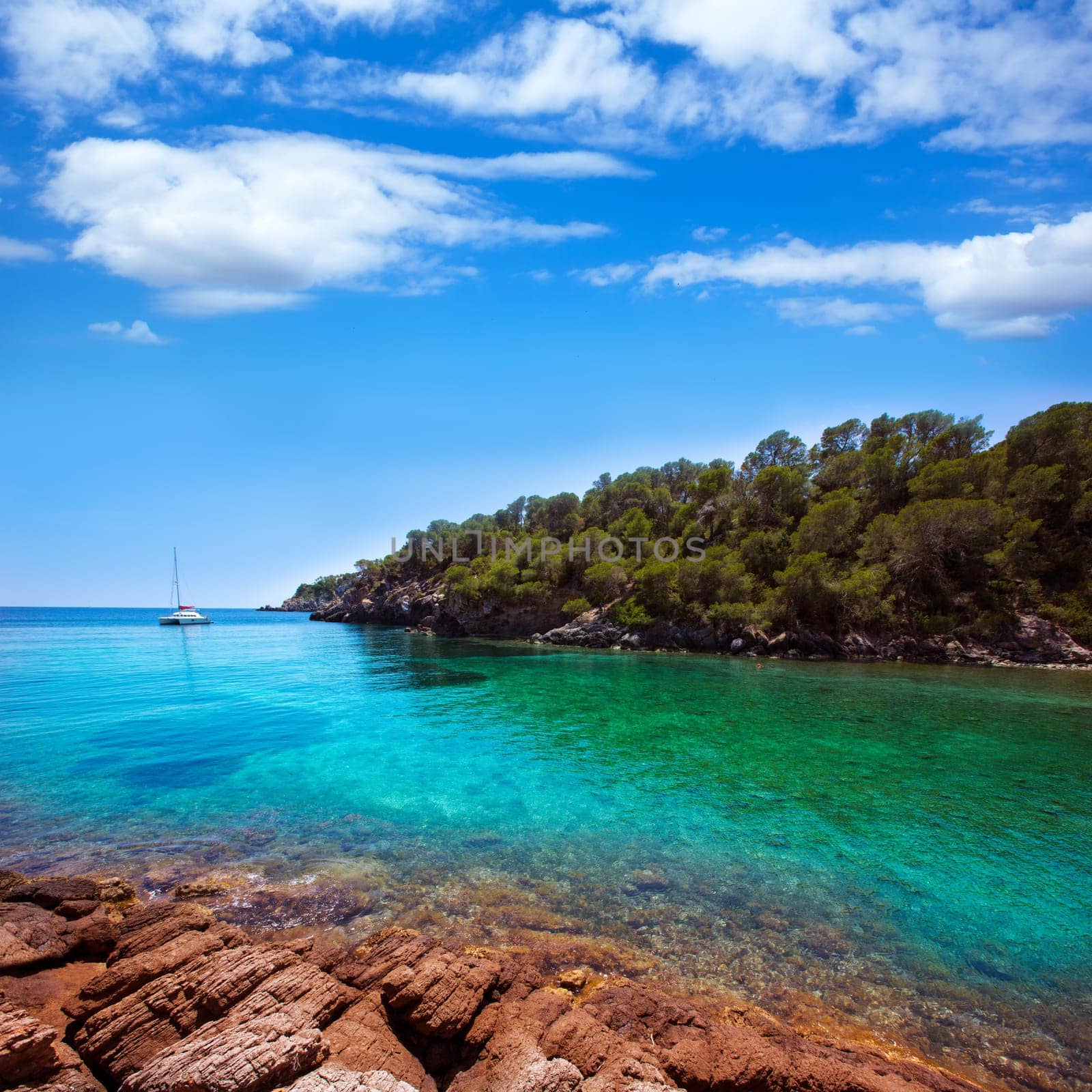 Ibiza Cala Mestella Mastella in Santa Eulalia del Rio at Balearic islands