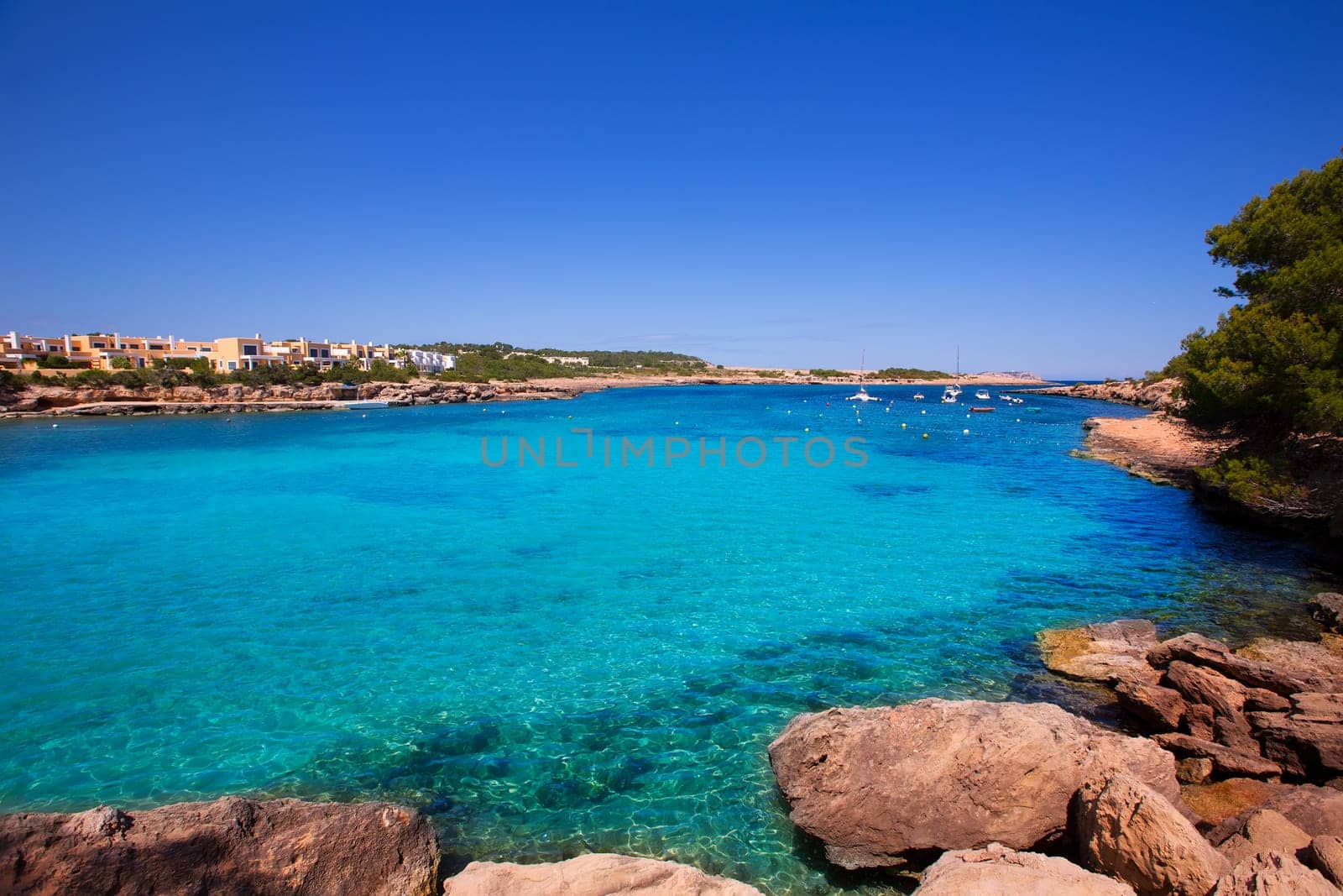 Ibiza Port des Torrent near San Antonio beach in Balearic Islands Spain