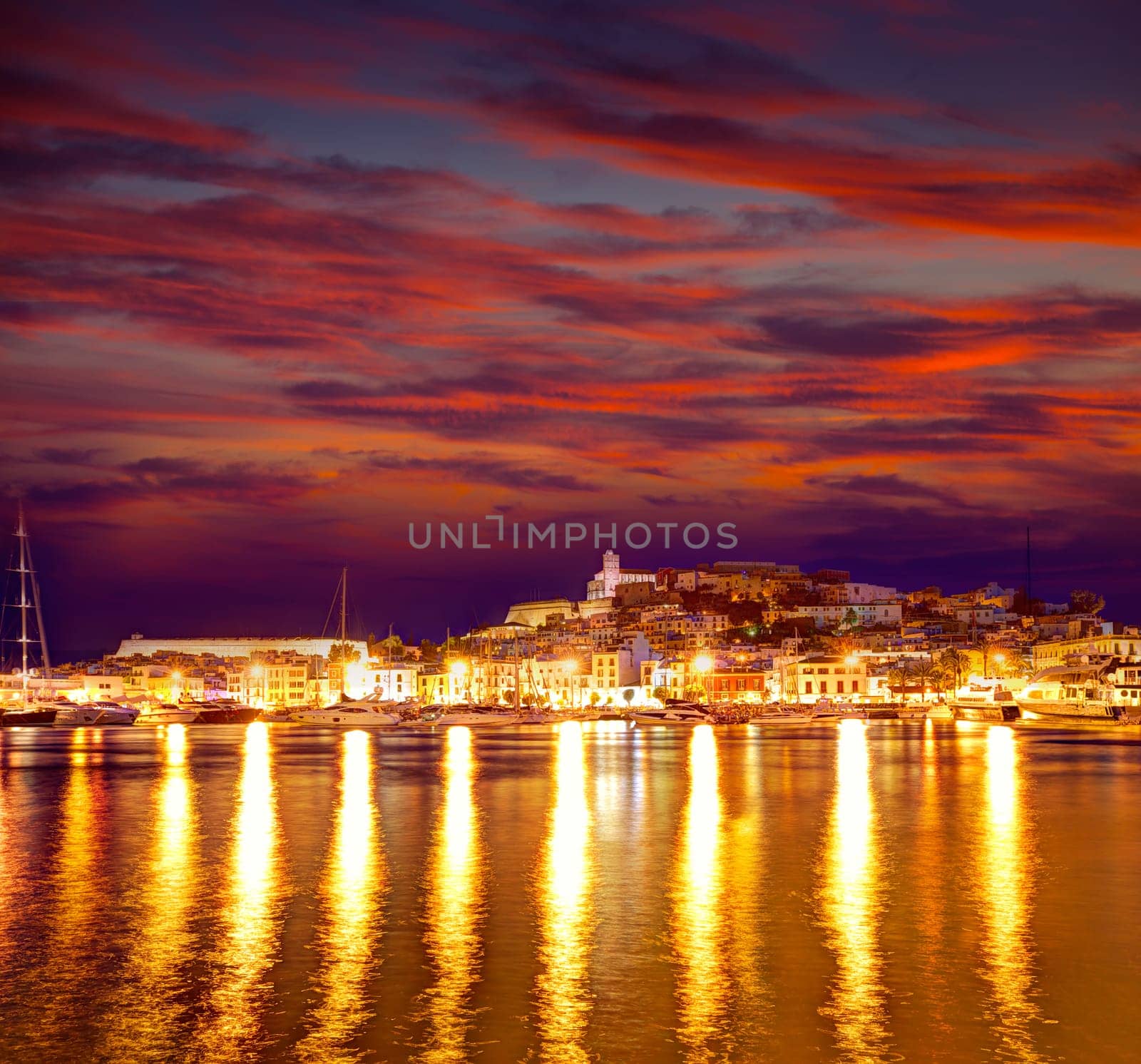 Eivissa Ibiza town downtown at sunset dalt villa in Balearic Islands of spain