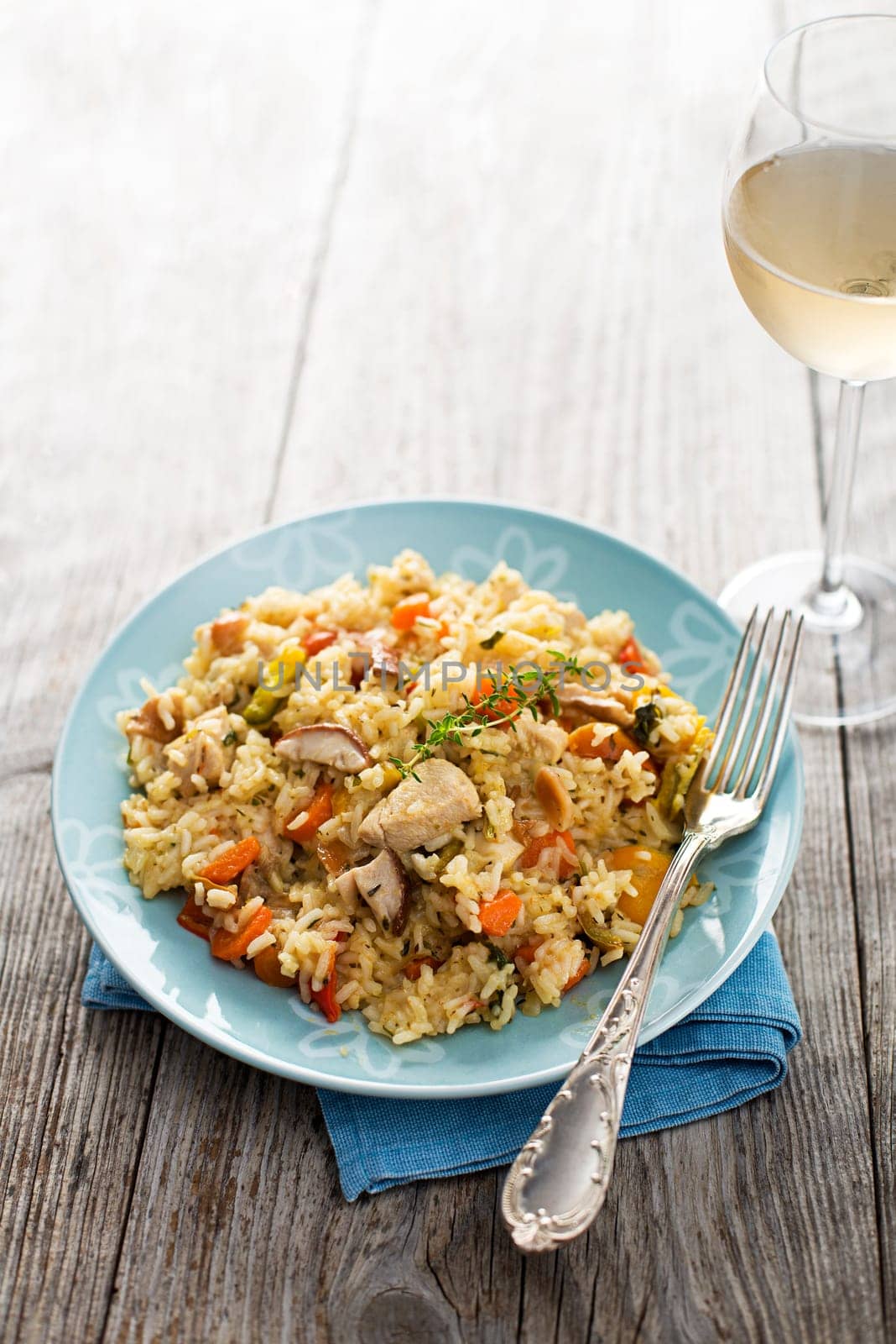 Fresh risotto with mushrooms close up shoot