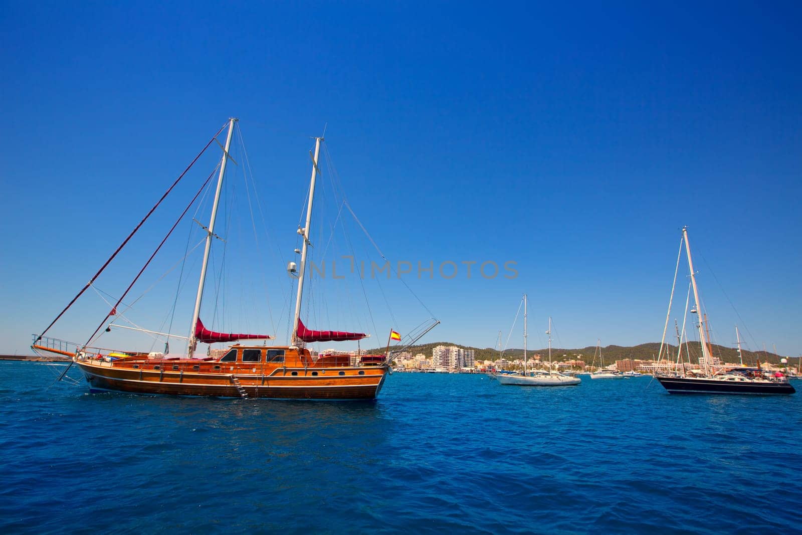 Ibiza San Antonio Abad Sant Antoni de Portmany sailboats in Balearic Islands