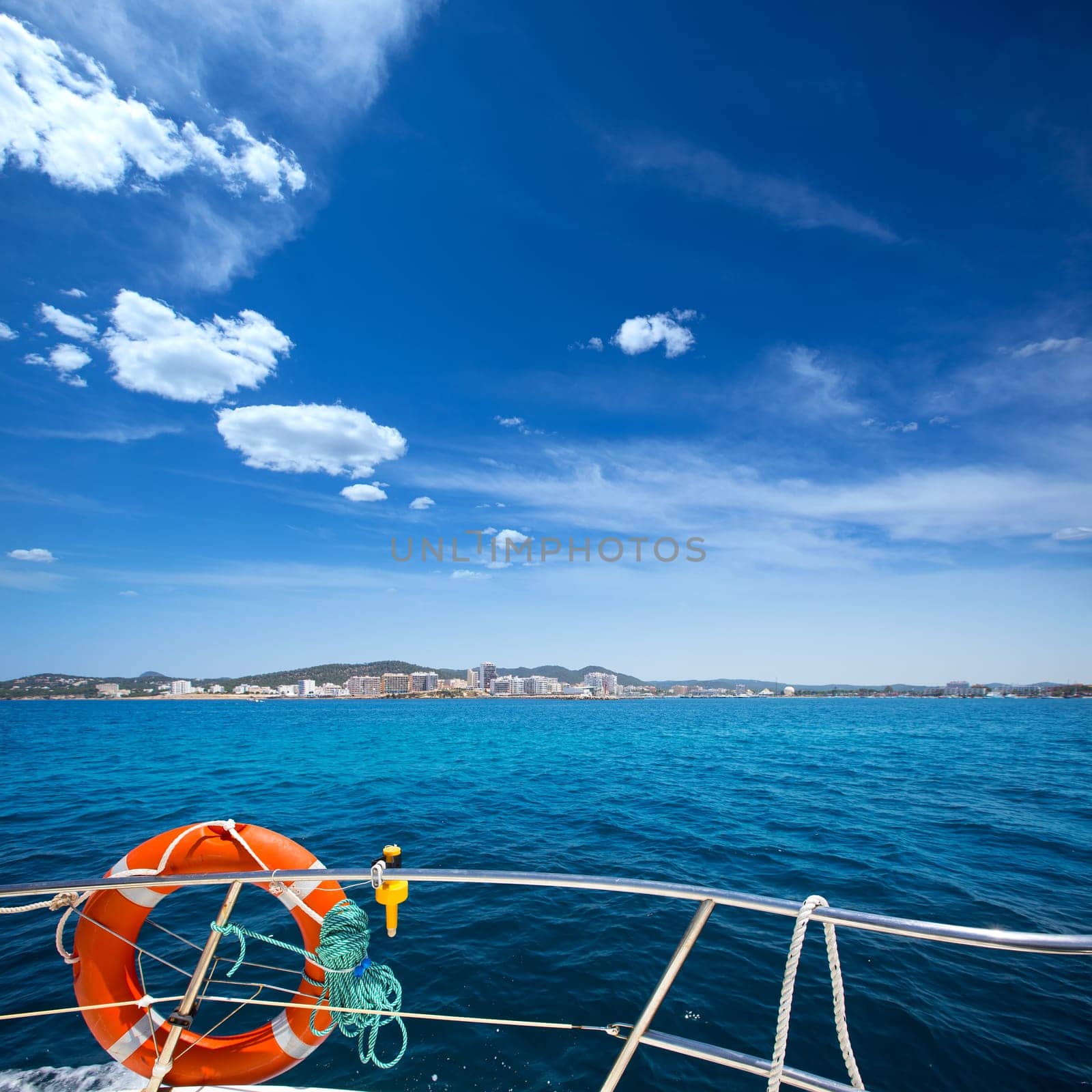 Ibiza San Antonio Abad Sant Antonio de Portmany view from boat at Balearic