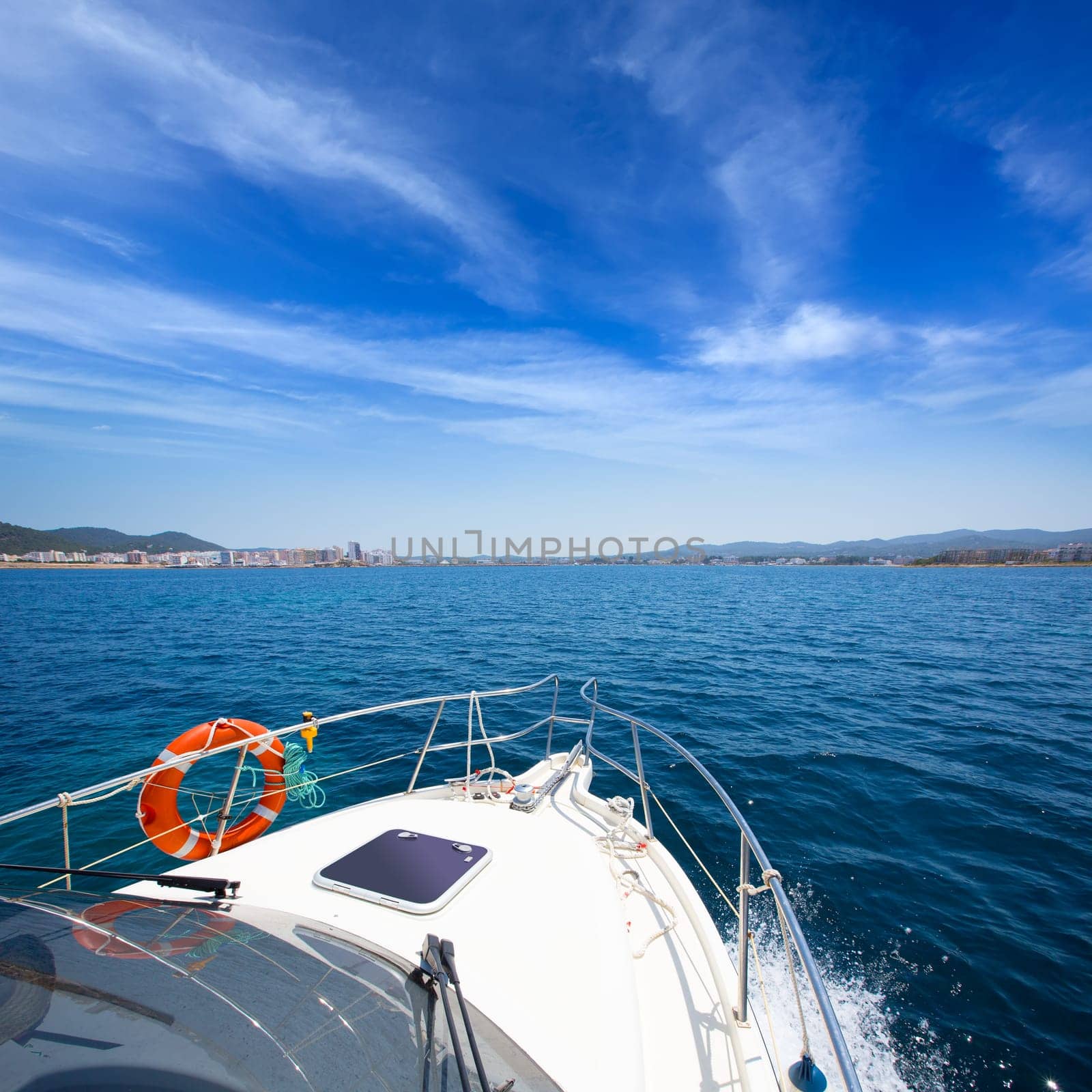 Ibiza San Antonio Abad Sant Antonio de Portmany view from boat at Balearic