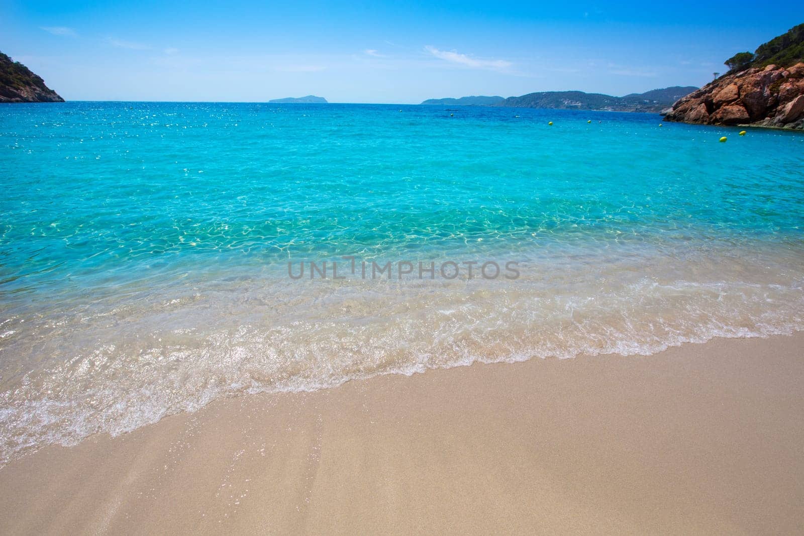 Ibiza caleta de Sant Vicent cala San vicente beach san Juan at Balearic Islands of spain
