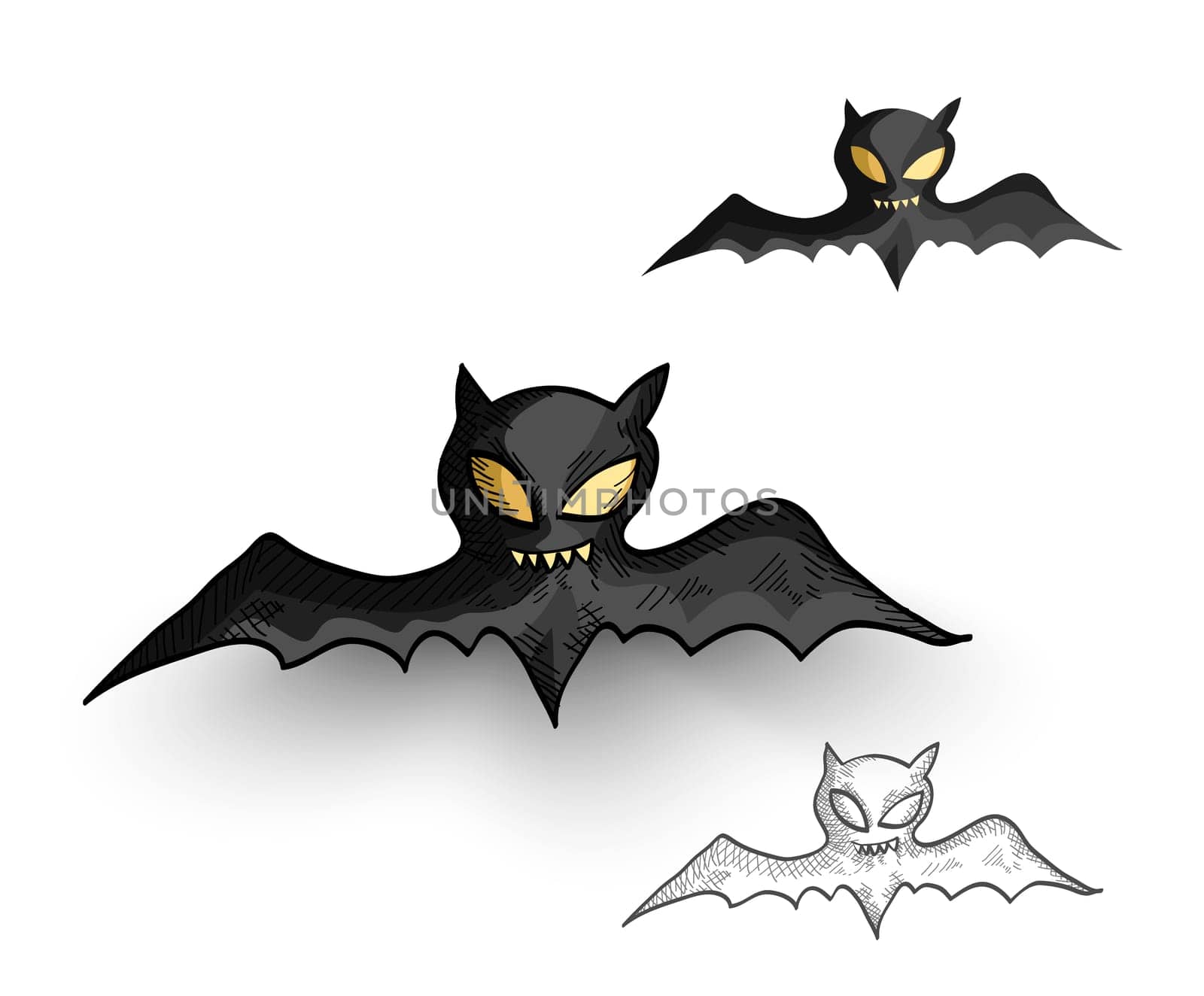 Halloween Monsters isolated spooky hand drawn vampire bats set. EPS10 vector file organized in layers for easy editing.