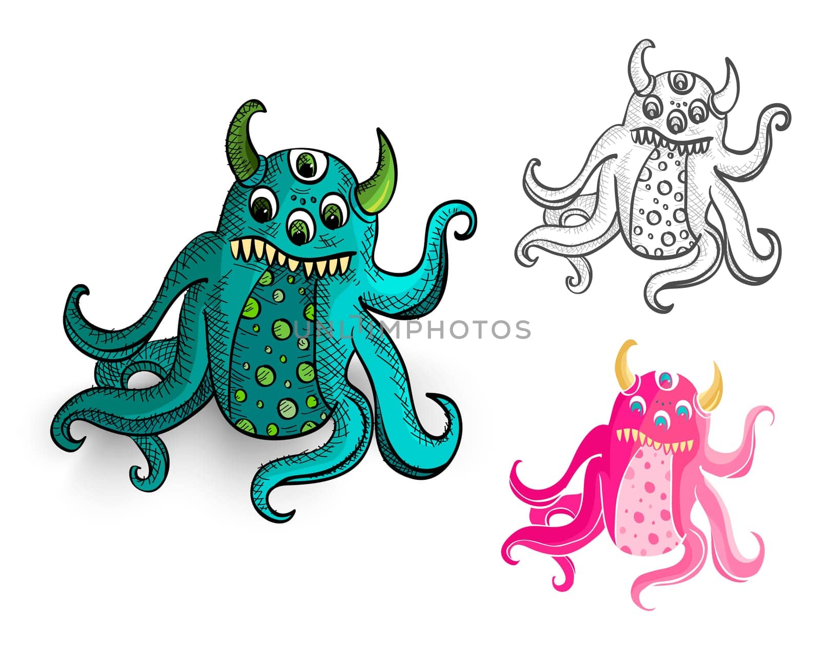 Halloween Monsters spooky isolated hand drawn creatures set. EPS10 vector file organized in layers for easy editing..