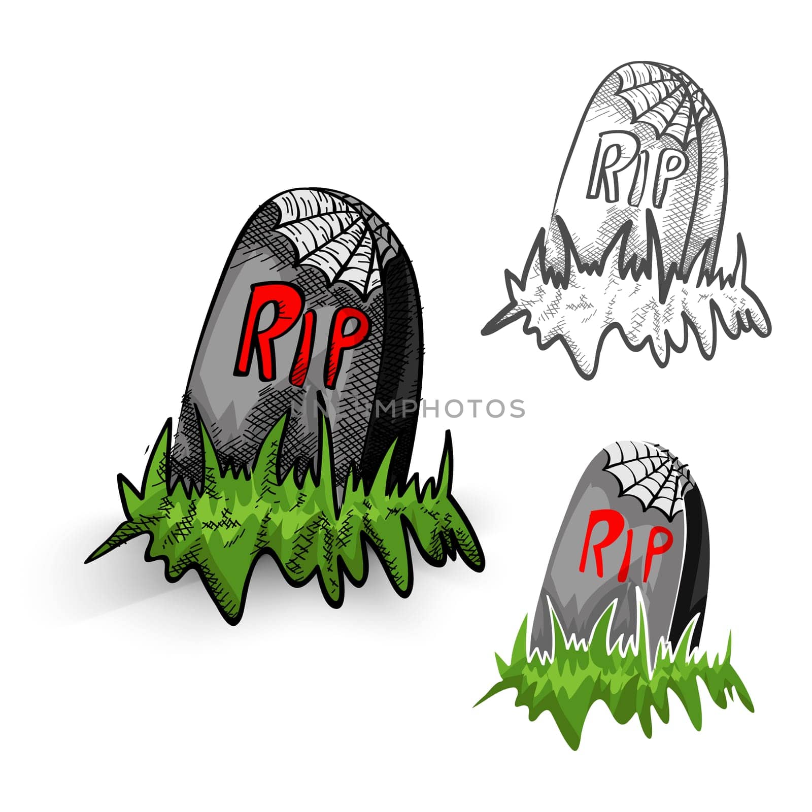 Halloween Monsters isolated spooky hand drawn cemetery tombstones set. EPS10 vector file organized in layers for easy editing.