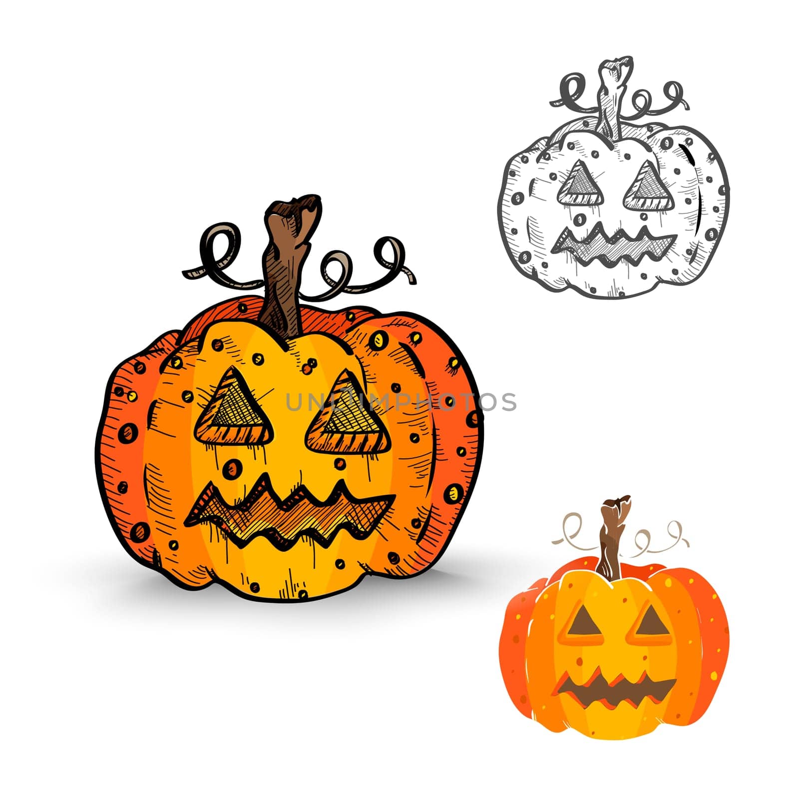 Halloween Monsters isolated spooky hand drawn pumpkin lanterns set. EPS10 vector file organized in layers for easy editing.