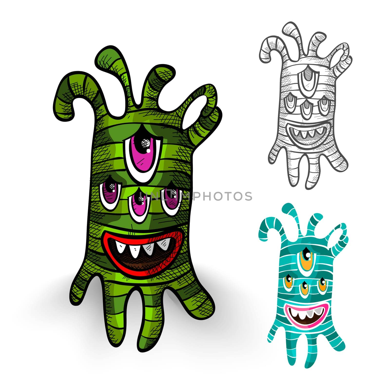 Halloween Monsters isolated spooky hand drawn weird creatures set. EPS10 vector file organized in layers for easy editing.