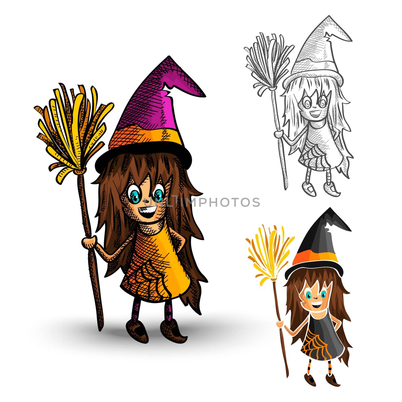 Halloween Monsters isolated spooky hand drawn witches set. EPS10 vector file organized in layers for easy editing.
