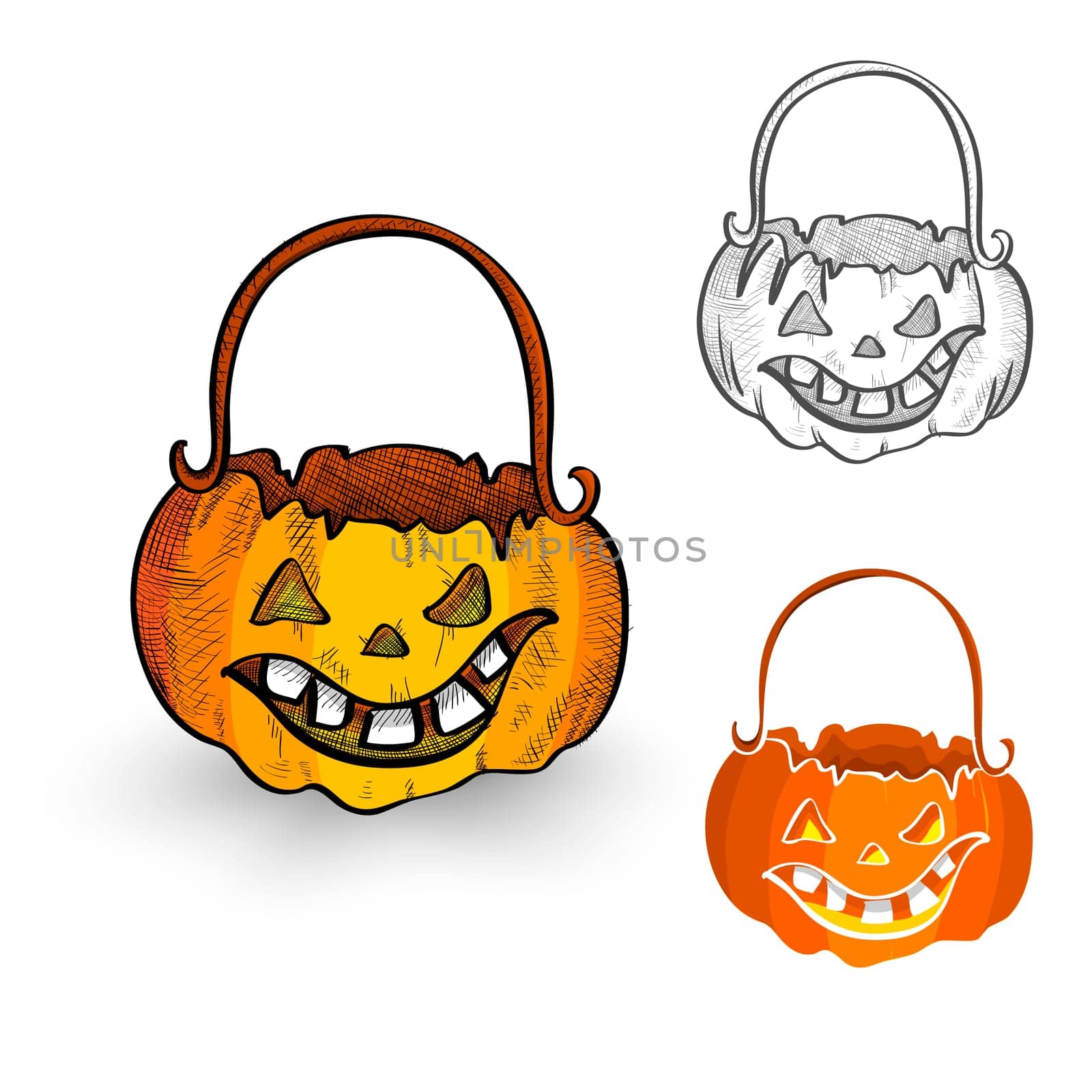 Halloween Monsters isolated spooky hand drawn pumpkin cauldrons set. EPS10 vector file organized in layers for easy editing.