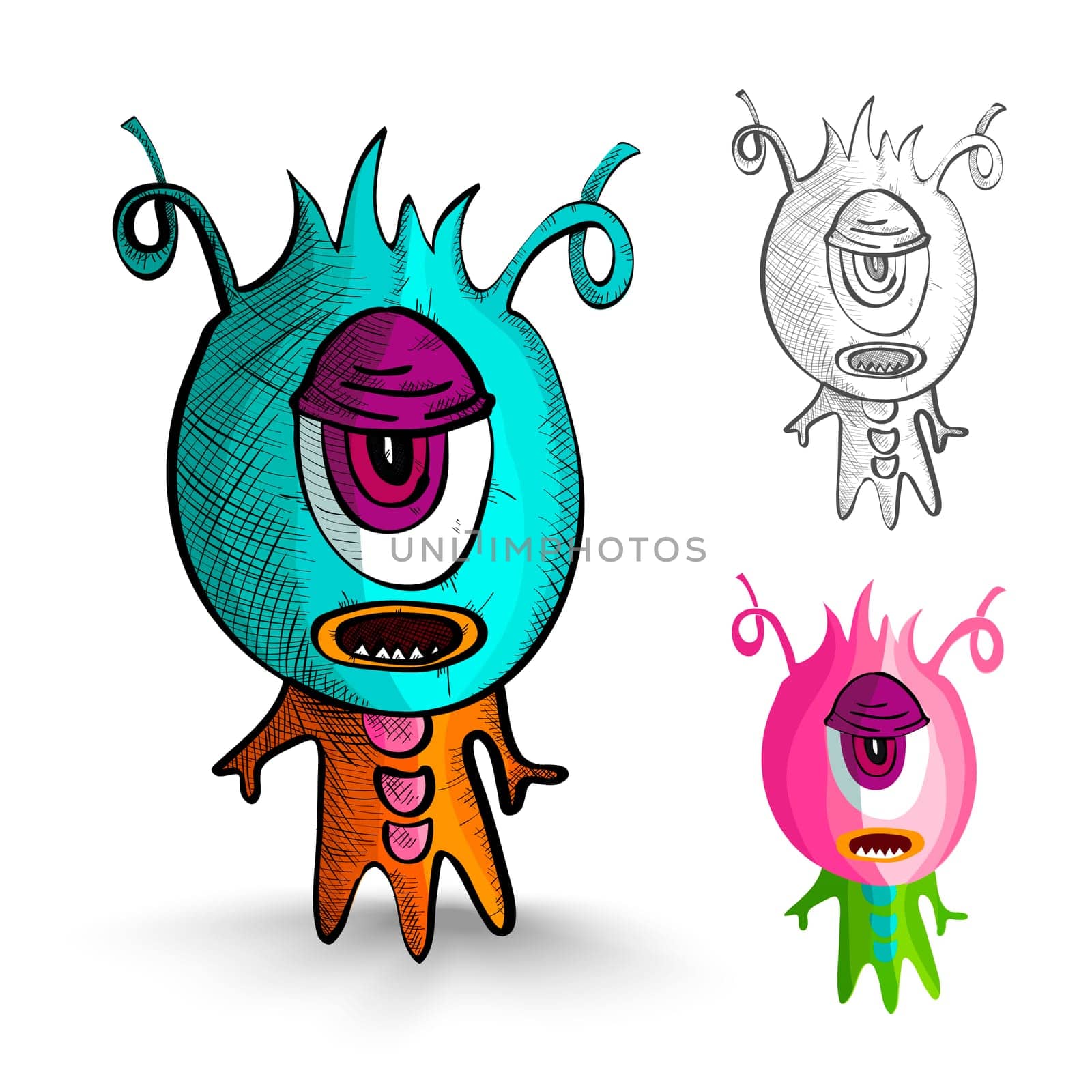 Halloween Monsters isolated spooky hand drawn one eyed freaks set. EPS10 vector file organized in layers for easy editing.