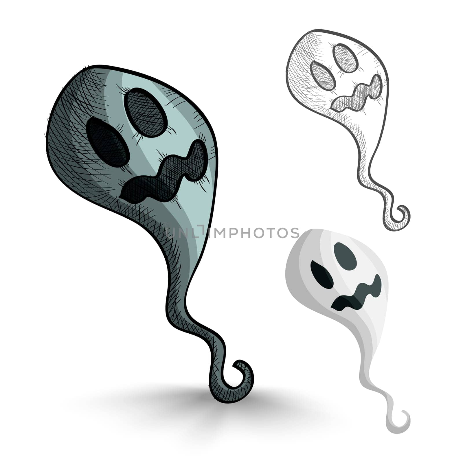 Halloween Monsters isolated spooky hand drawn ghosts set. EPS10 vector file organized in layers for easy editing.