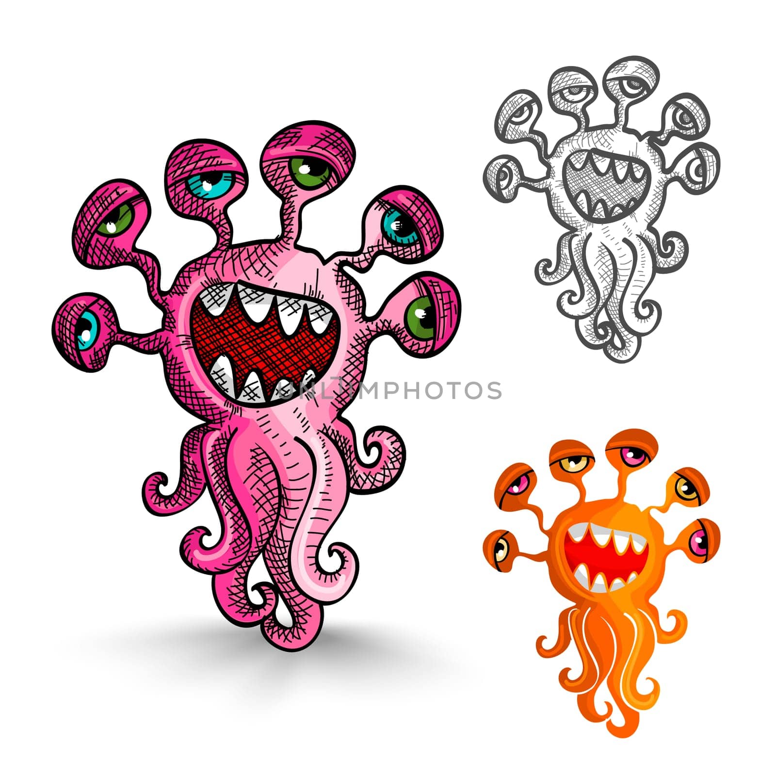 Halloween Monsters isolated spooky hand drawn freak creatures set. EPS10 vector file organized in layers for easy editing.