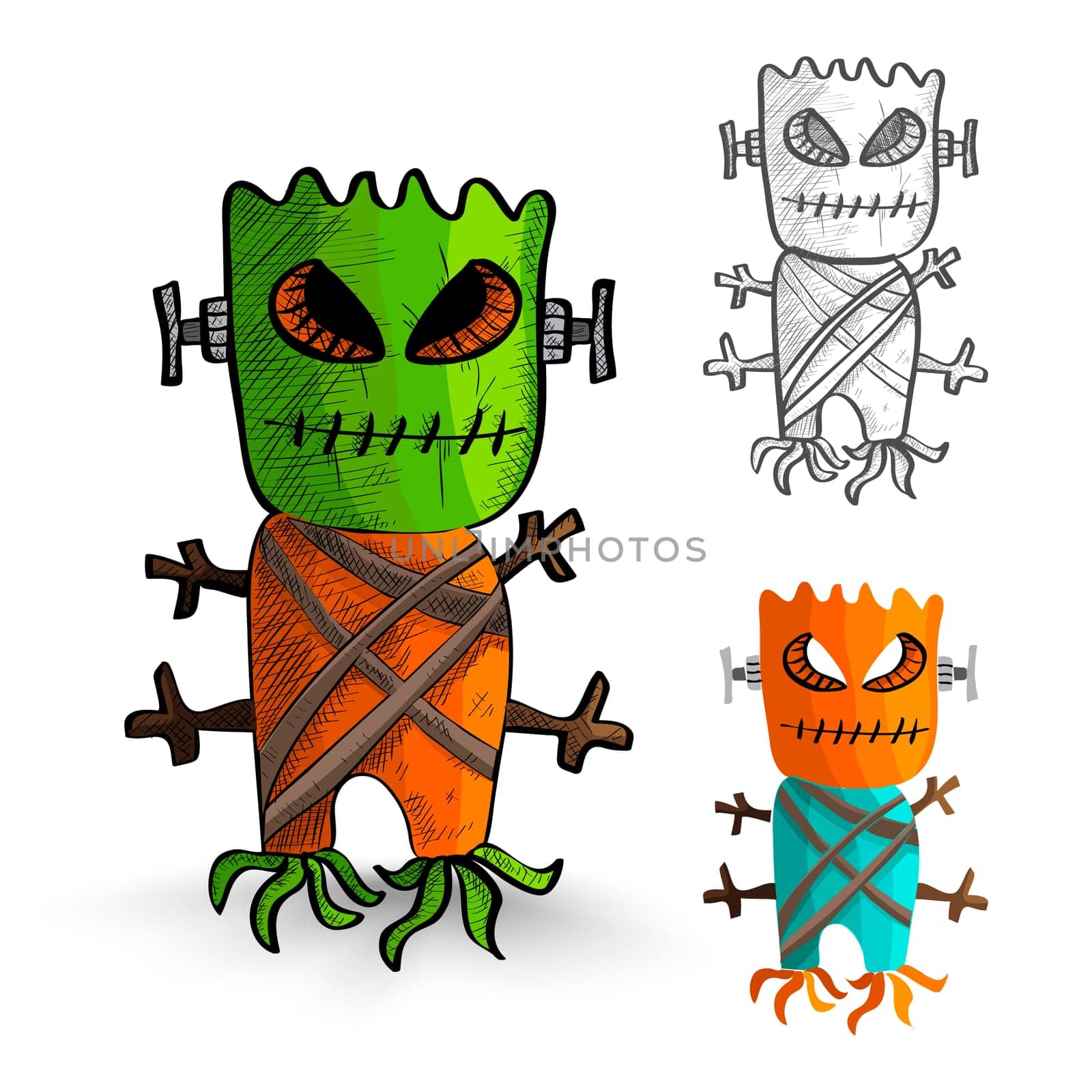 Halloween Monsters isolated spooky hand drawn masked freaks set. EPS10 vector file organized in layers for easy editing.