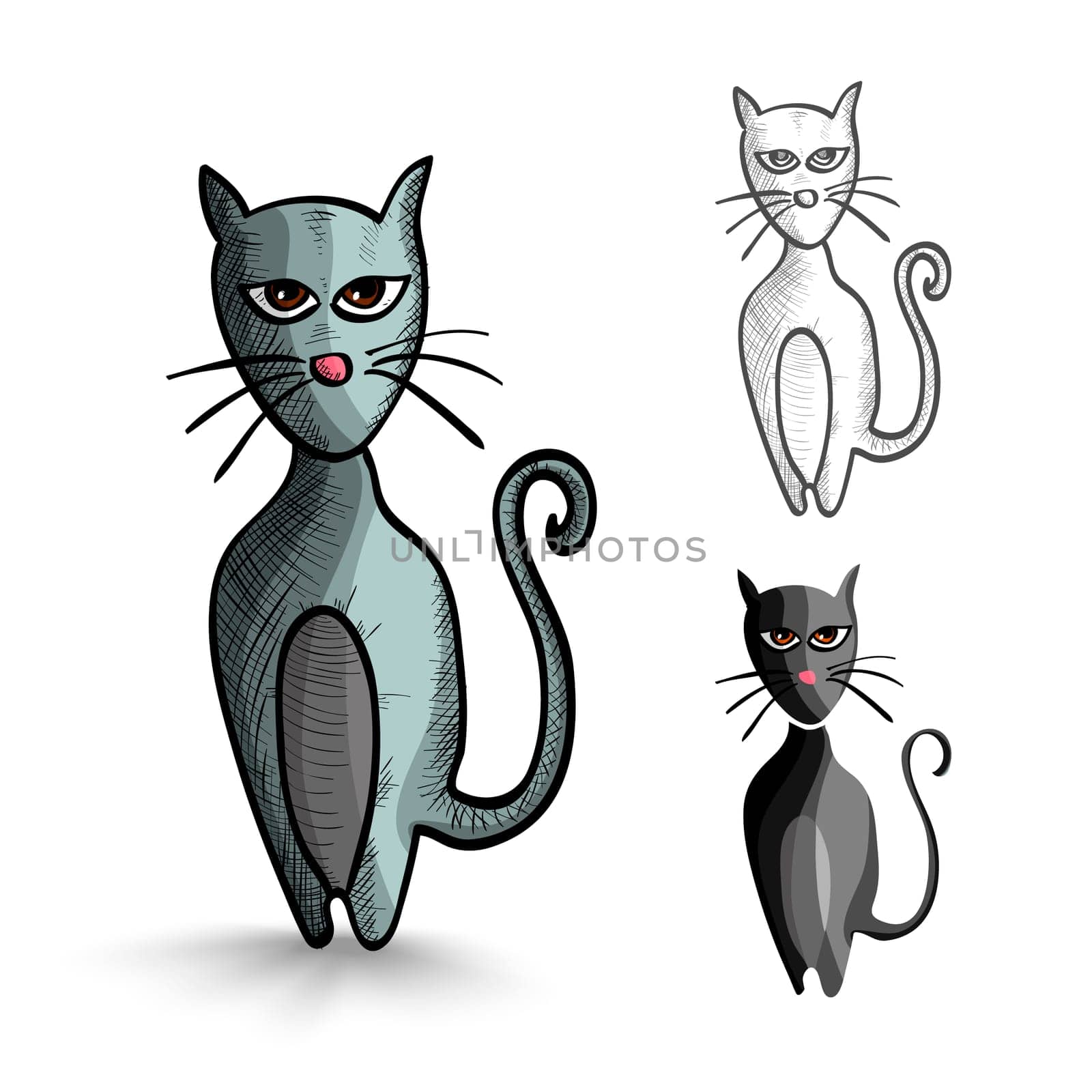 Halloween Monsters isolated spooky hand drawn black cats set. EPS10 vector file organized in layers for easy editing.
