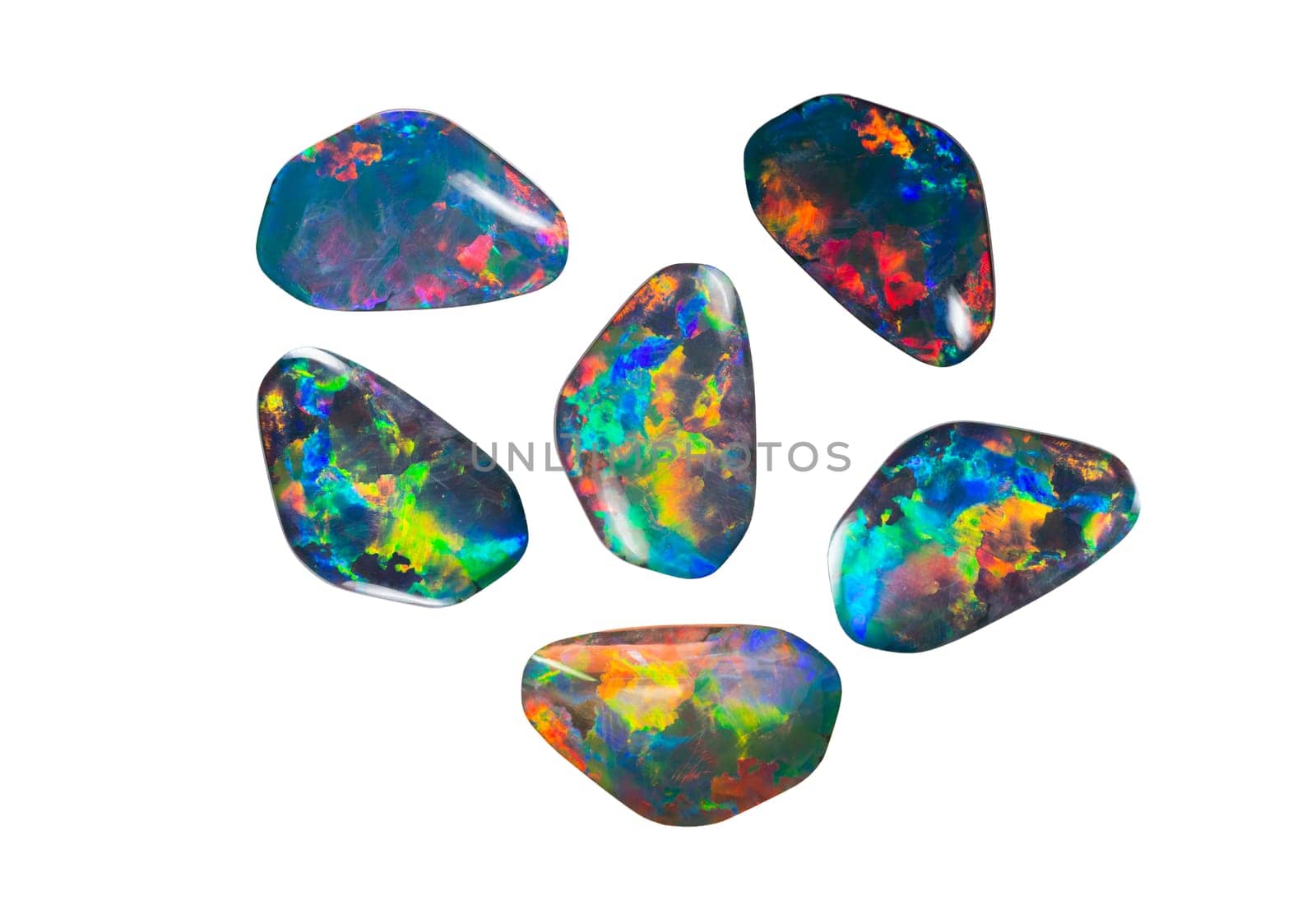 Six opals with a complete colour spectrum