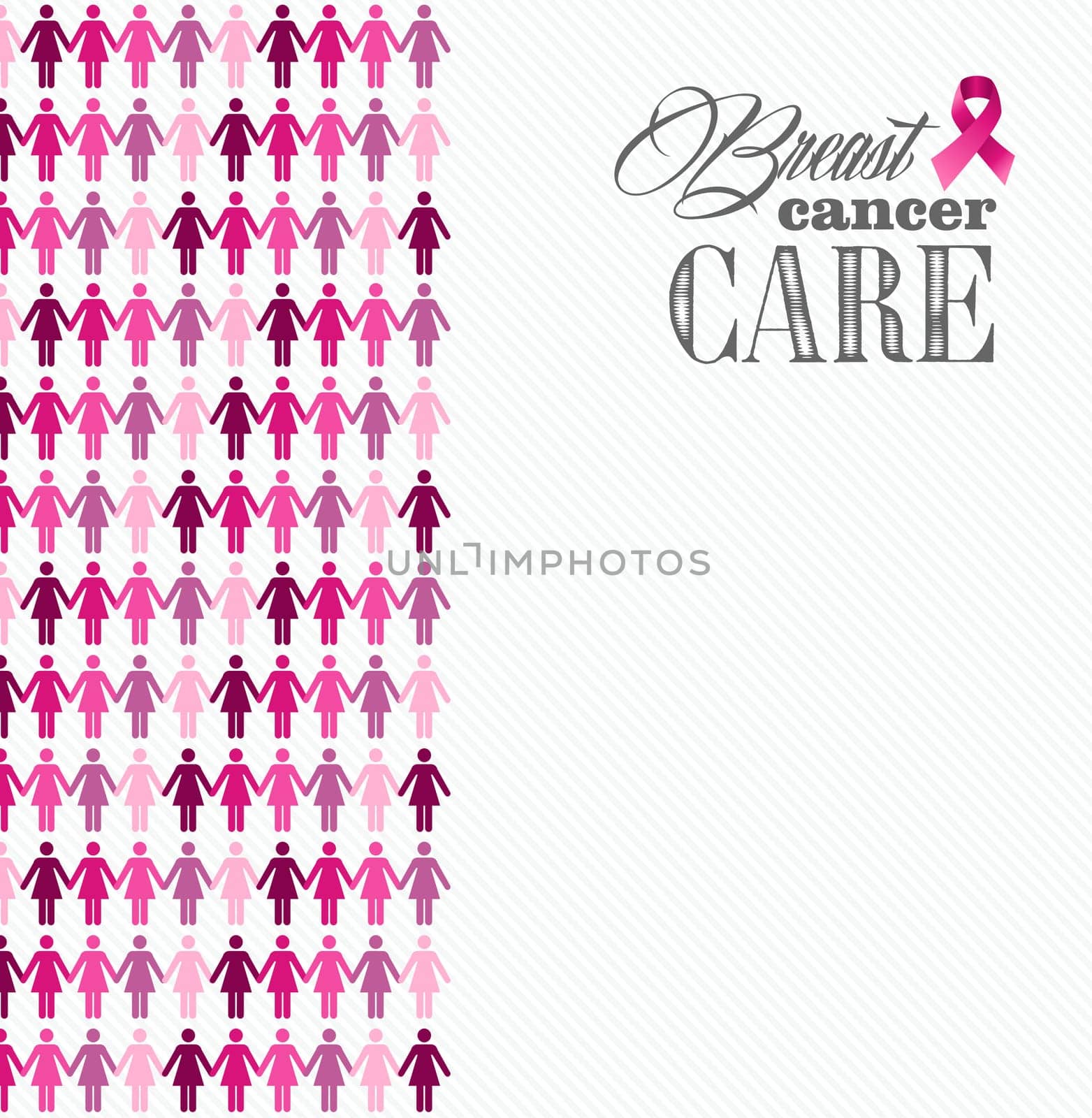 Breast cancer awareness ribbon care elements and women figures composition. Vector file organized in layers for easy editing.