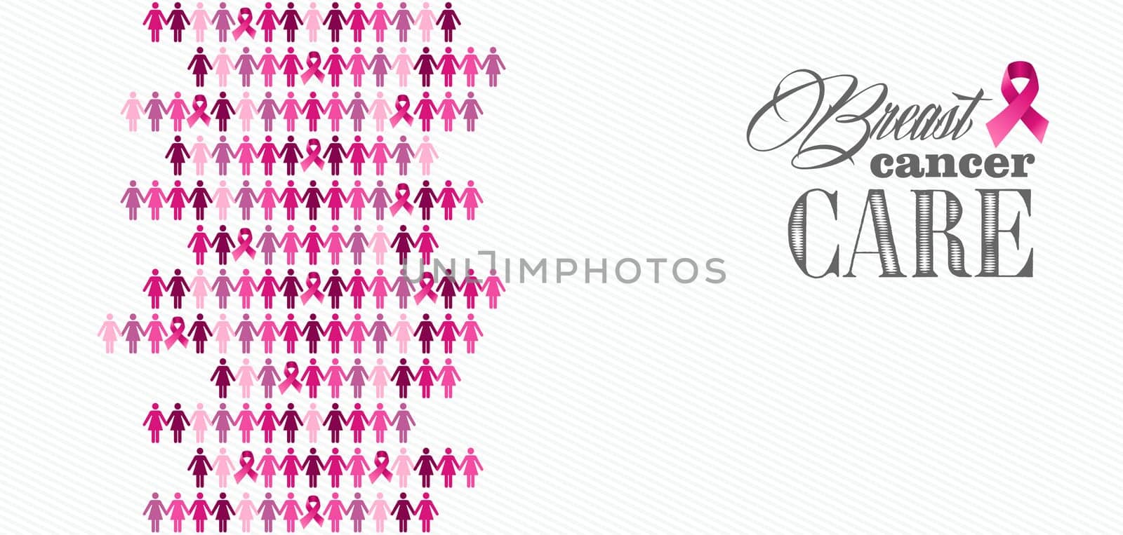 Breast cancer awareness ribbon care elements and women figures composition. Vector file organized in layers for easy editing. .