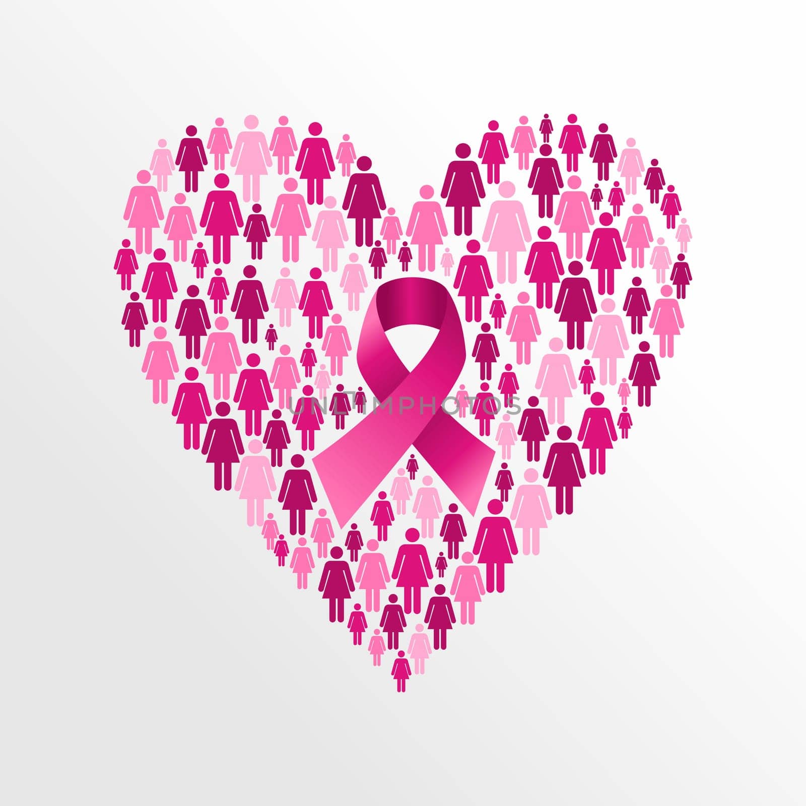 Breast cancer awareness ribbon elements women figures heart shape composition. Vector file organized in layers for easy editing. .