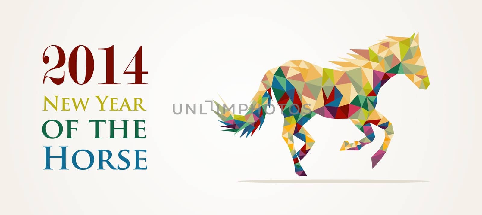 2014 Chinese New Year of the Horse unusual triangle composition. Vector file organized in layers for easy editing.