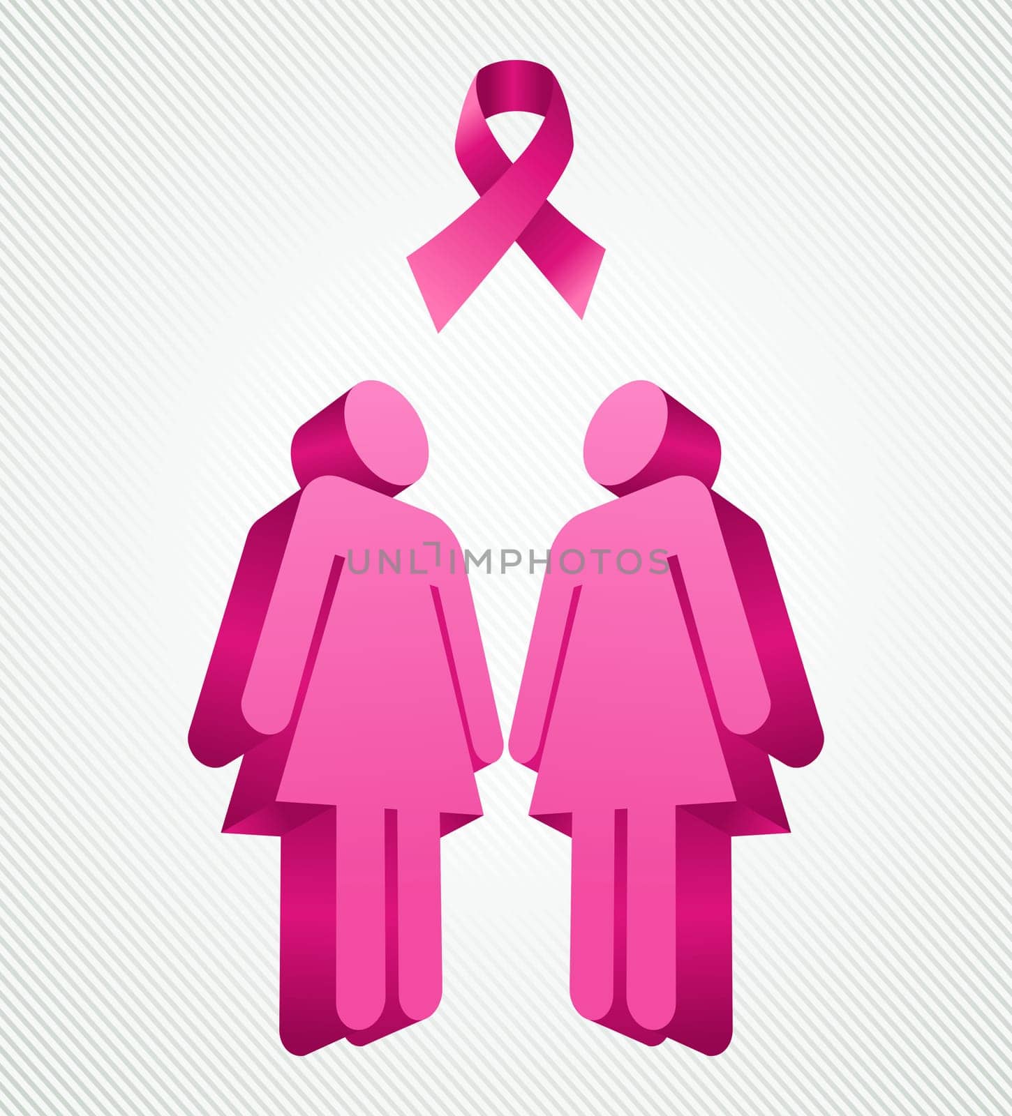 Breast cancer awareness ribbon elements women figures illustration. Vector file organized in layers for easy editing. .