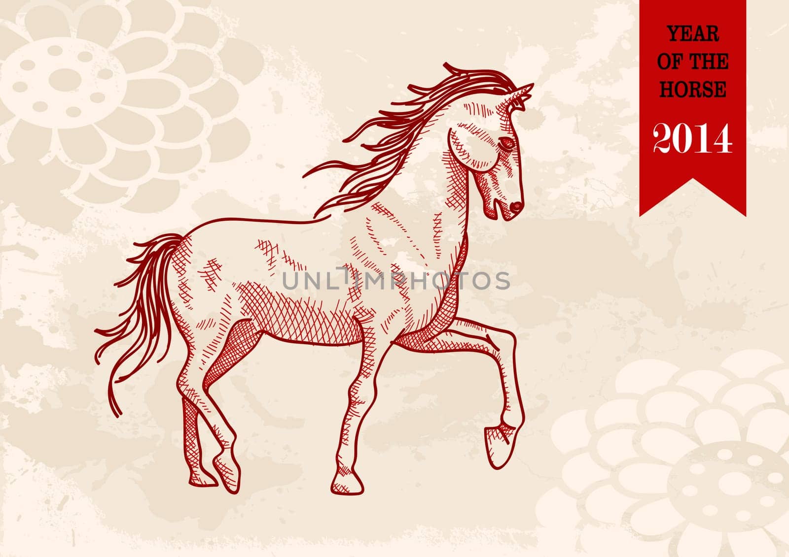 2014 Chinese New Year of the Horse sketch style illustration. Vector file organized in layers for easy editing.