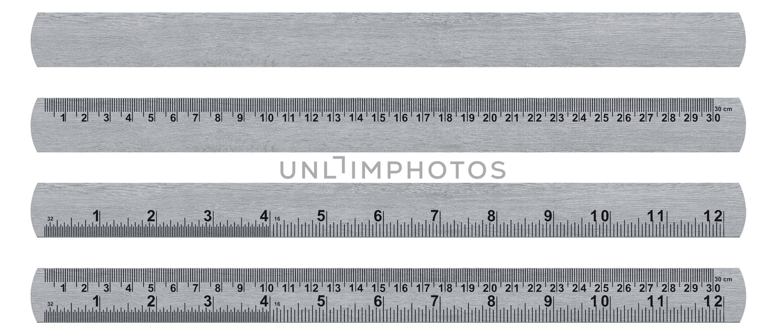 metal ruler isolated over a white background  with clipping path. (with clipping work path)