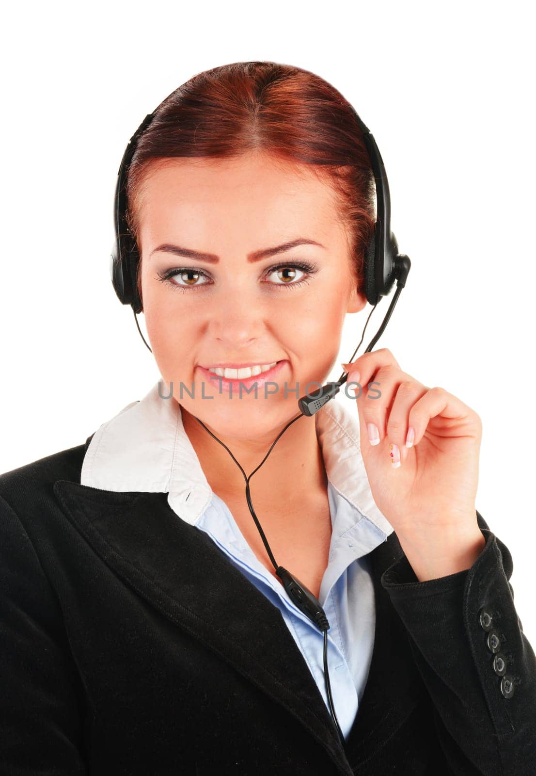Call center operator isolated on white. Customer support. Helpdesk.