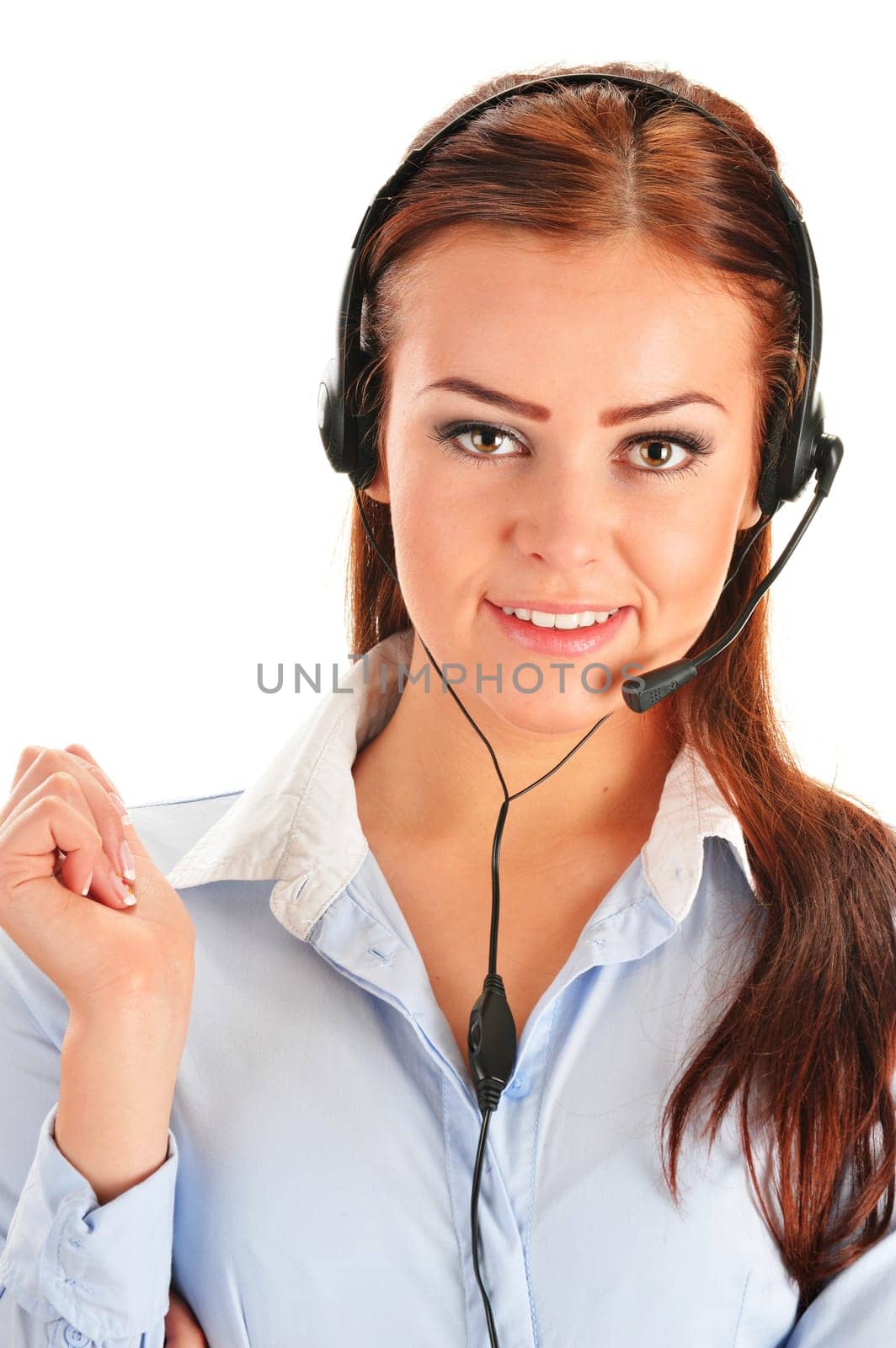 Call center operator isolated on white. Customer support. Helpdesk.