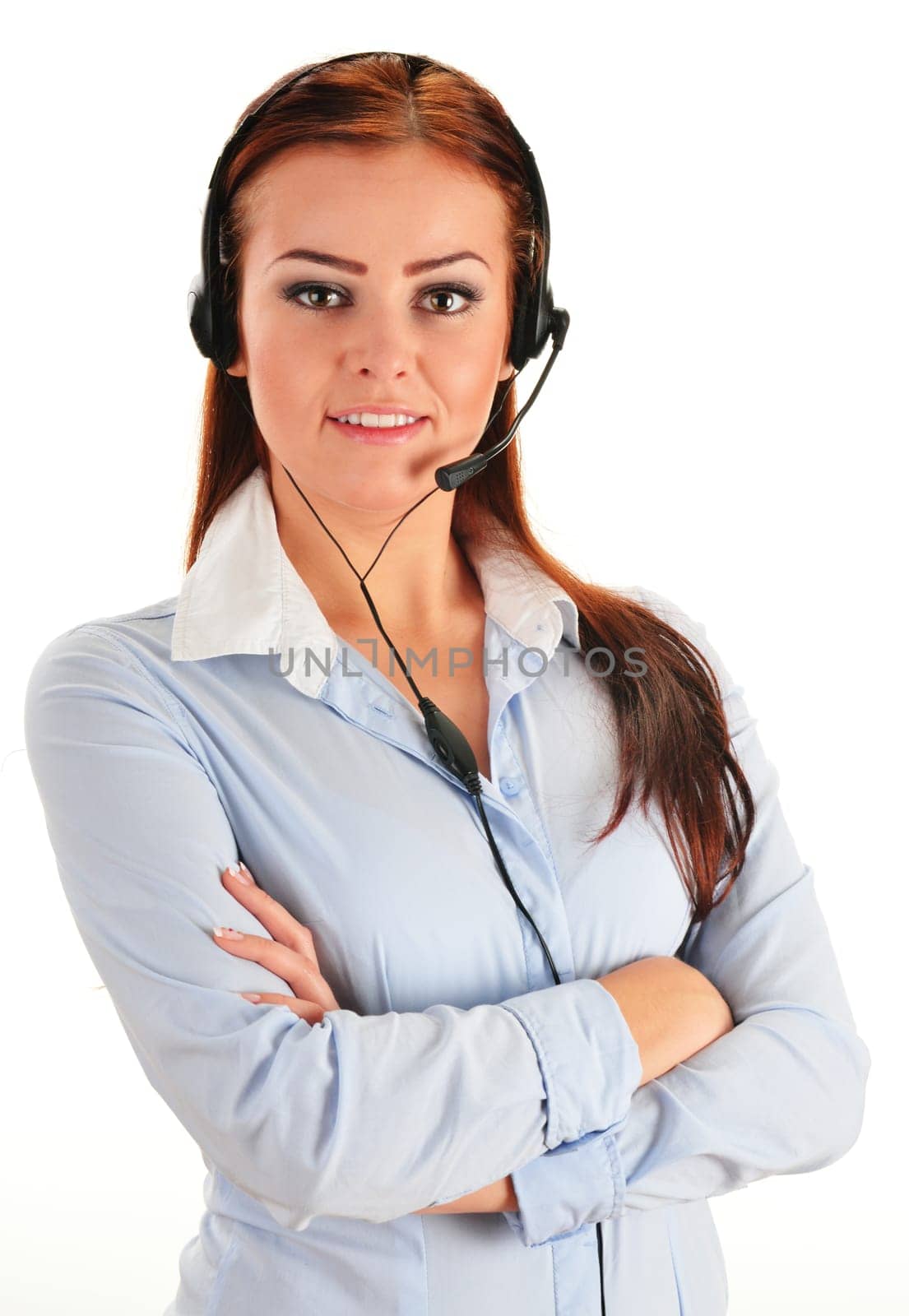 Call center operator isolated on white. Customer support. Helpdesk.