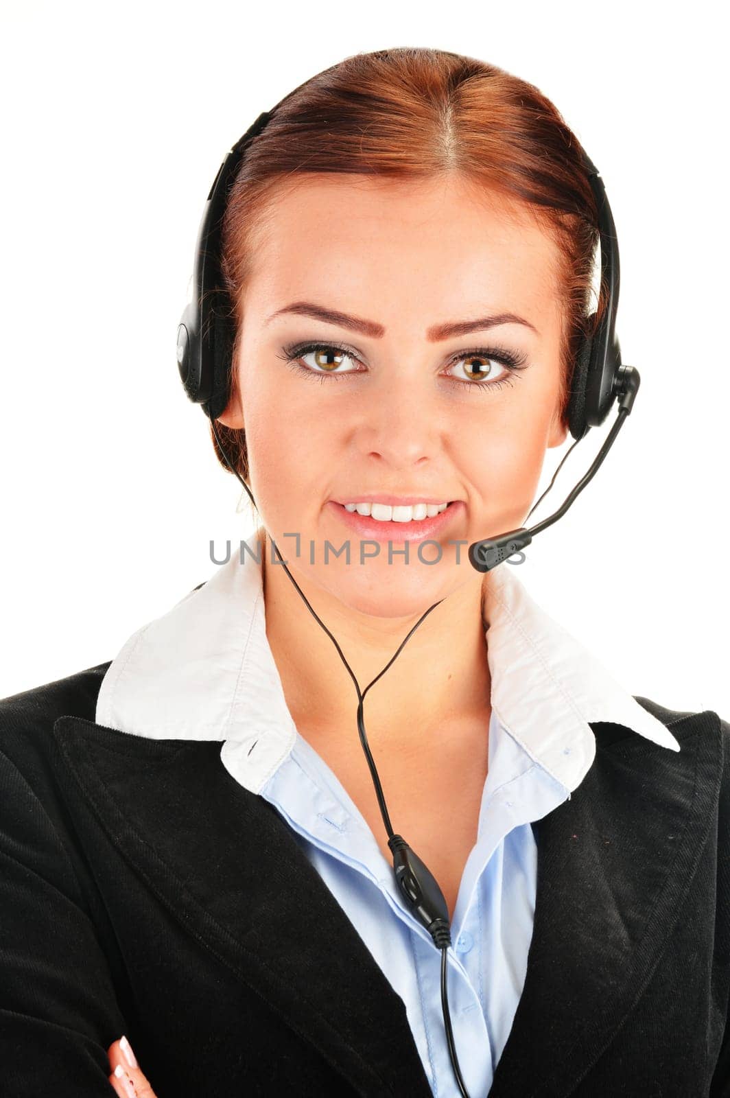 Call center operator isolated on white. Customer support. Helpdesk.