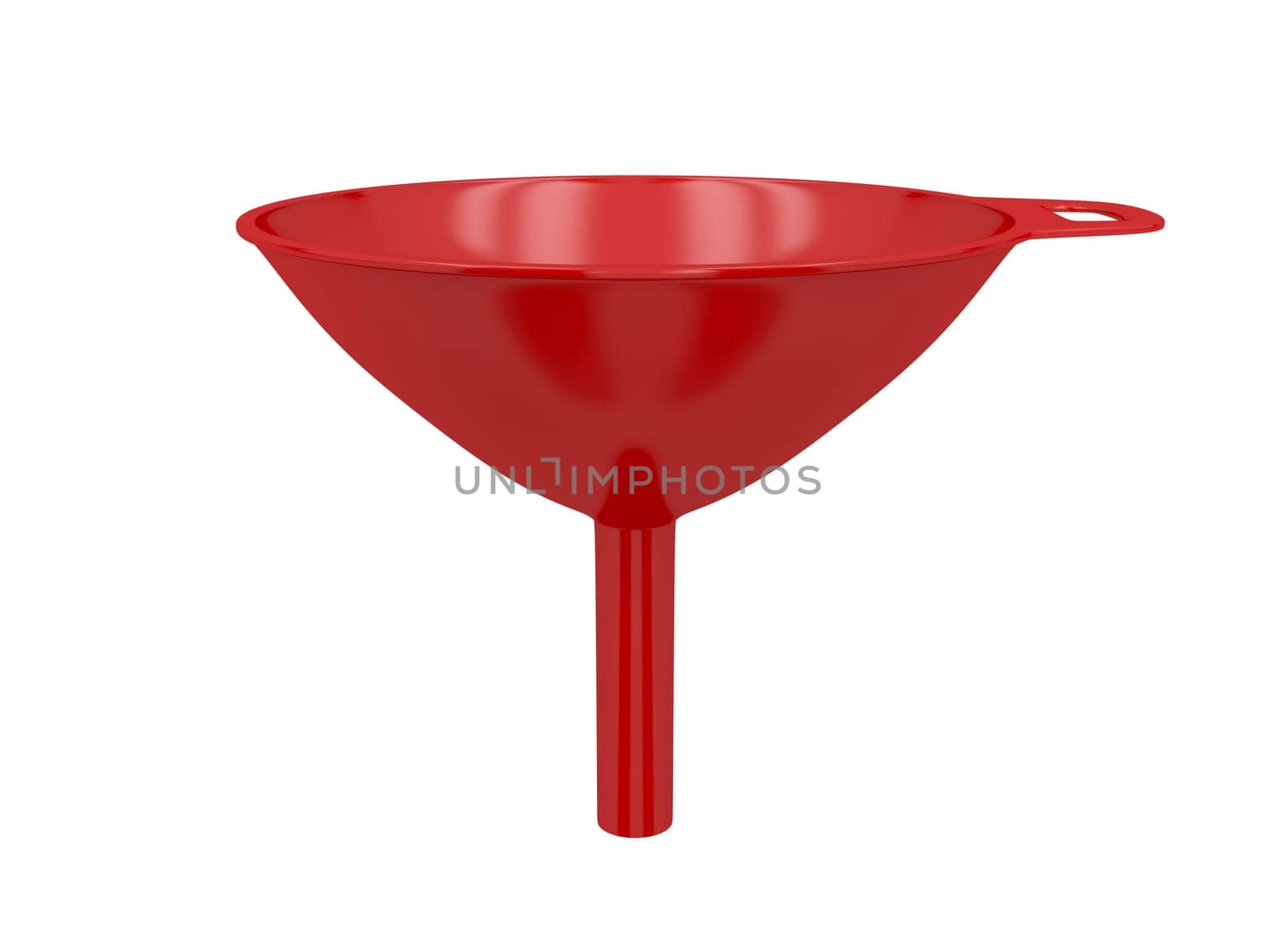 Red plastic funnel isolated on white background