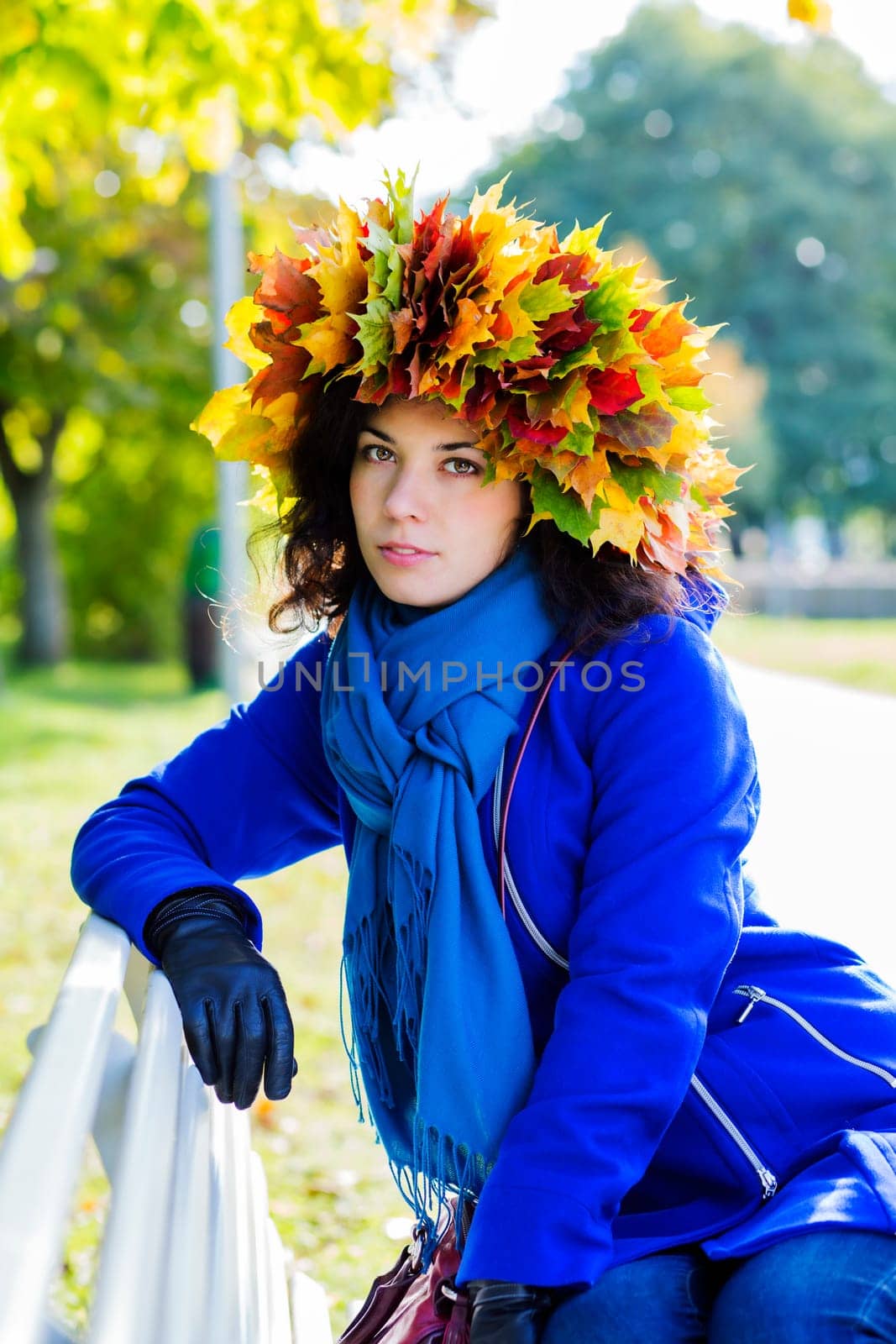 Woman at day with leaf wreath on head