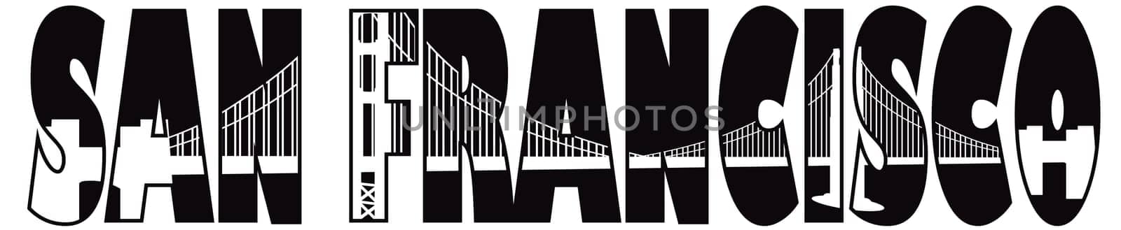 San Francisco California Golden Gate Bridge Text Outline Black and White Illustration