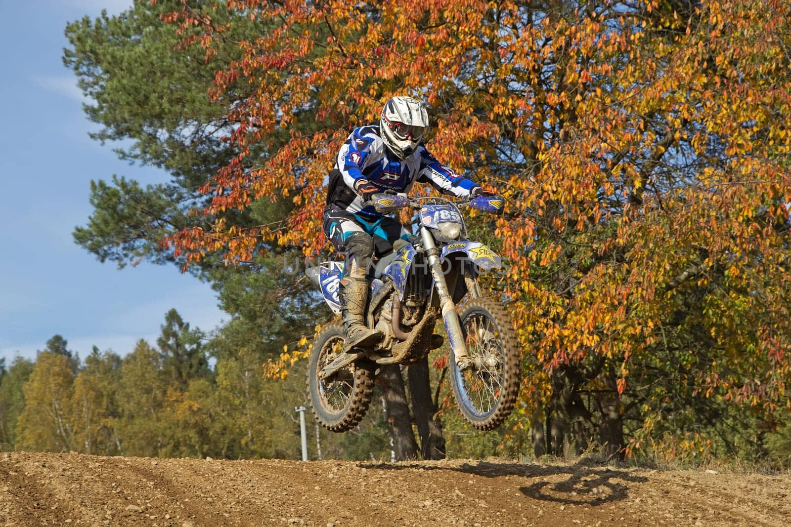 ZABREH, CZECH REPUBLIC - OCT 19.Motocross rider is jumping at Motocross Zabreh Cup on October 19, 2013 in Zabreh, Czech Republic (Central Europe)