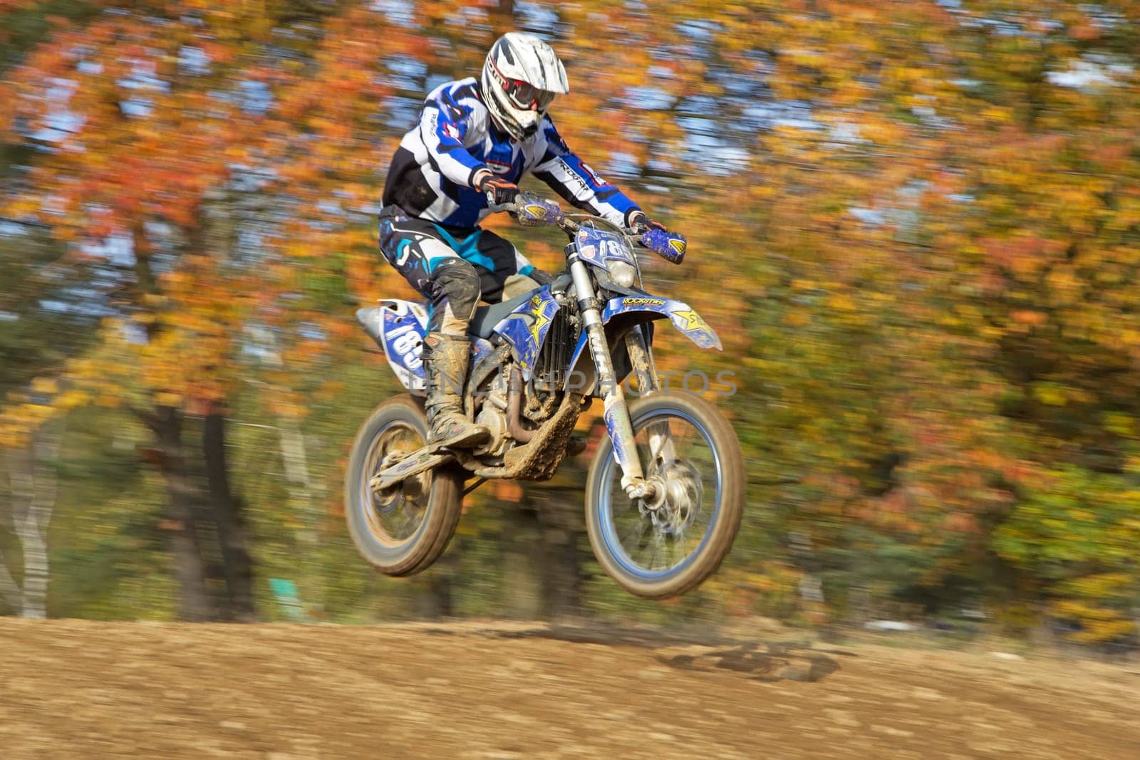ZABREH, CZECH REPUBLIC - OCT 19. Motocross rider is jumping at Motocross Zabreh Cup on October 19, 2013 in Zabreh, Czech Republic (Central Europe)