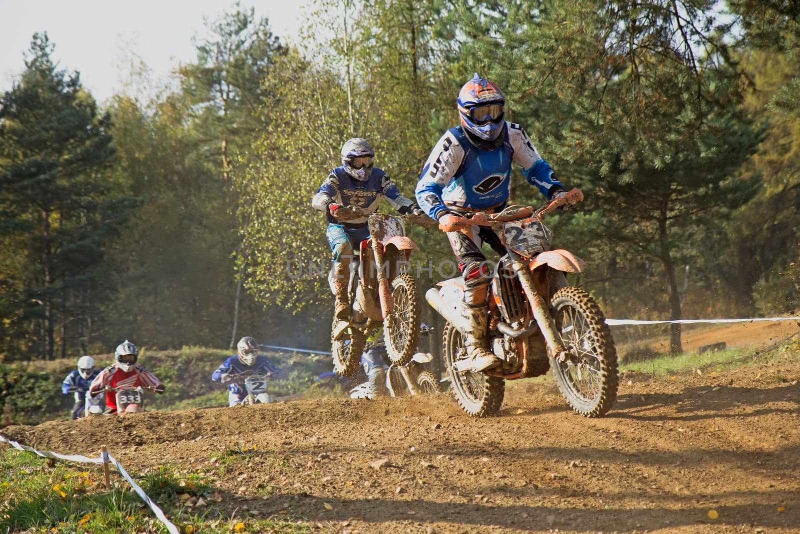 ZABREH, CZECH REPUBLIC - OCT 19.Motocross riders after start at Motocross Zabreh Cup on October 19, 2013 in Zabreh, Czech Republic (Central Europe)