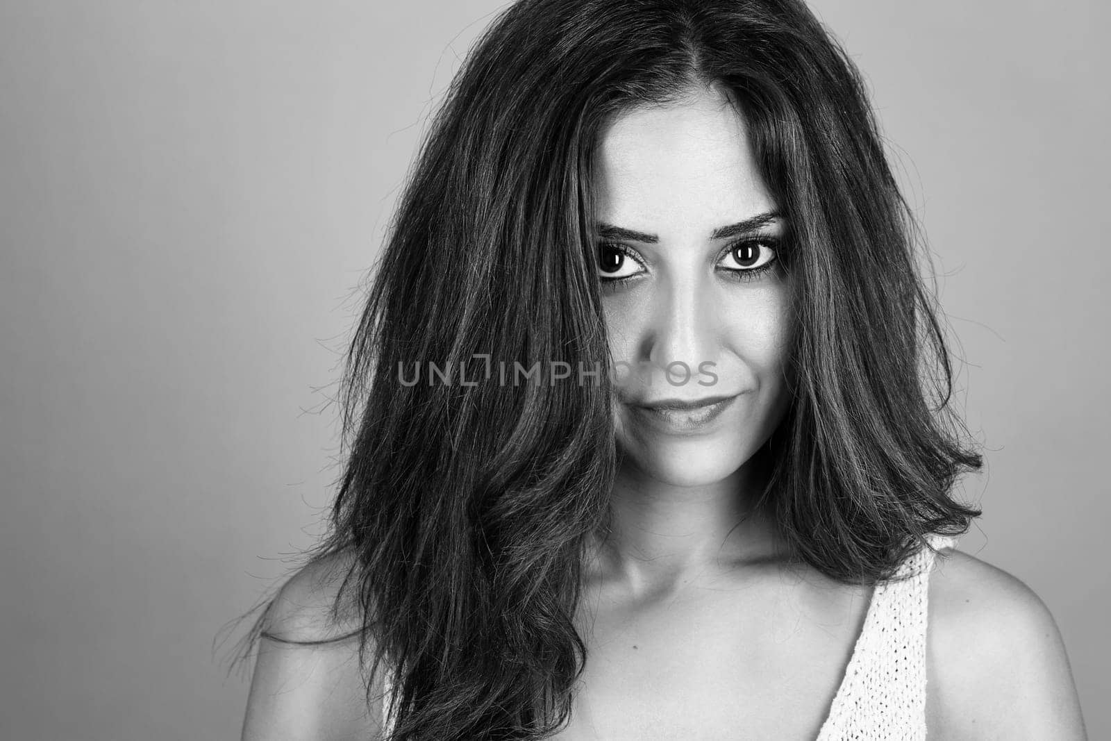 Black and white portrait of a pretty young woman