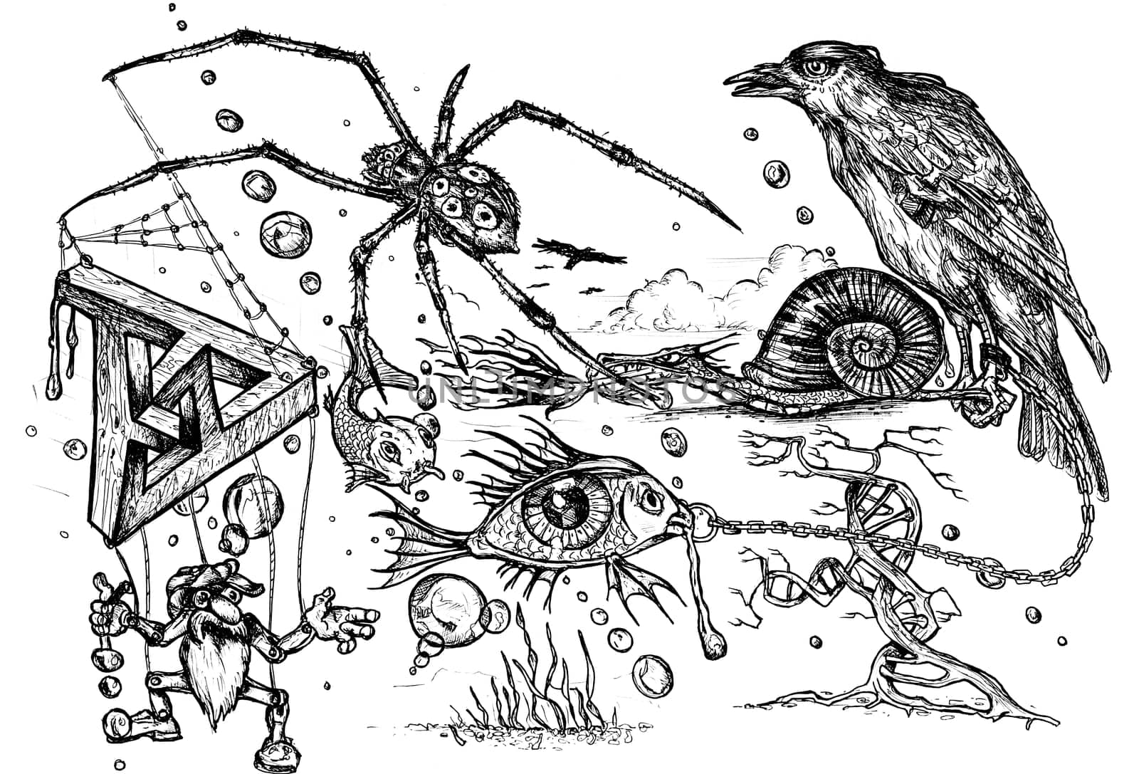 Surreal pen and ink doodle drawn by myself