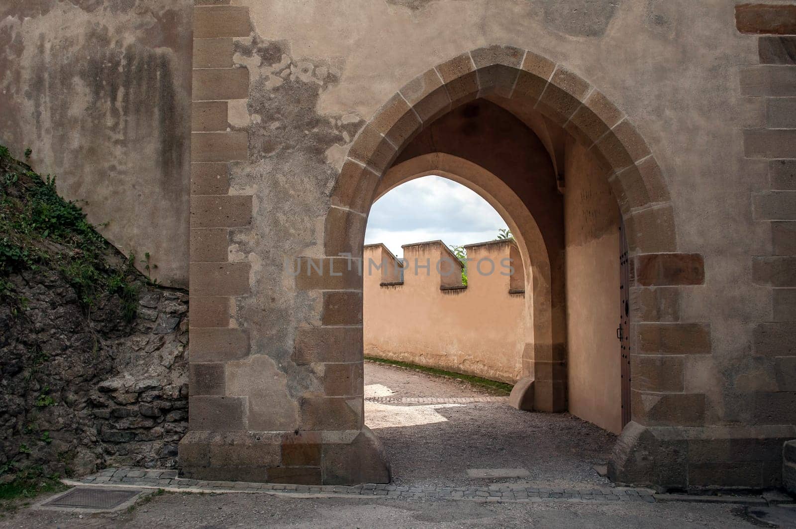 Entrance door of a medieval castle in Europe.