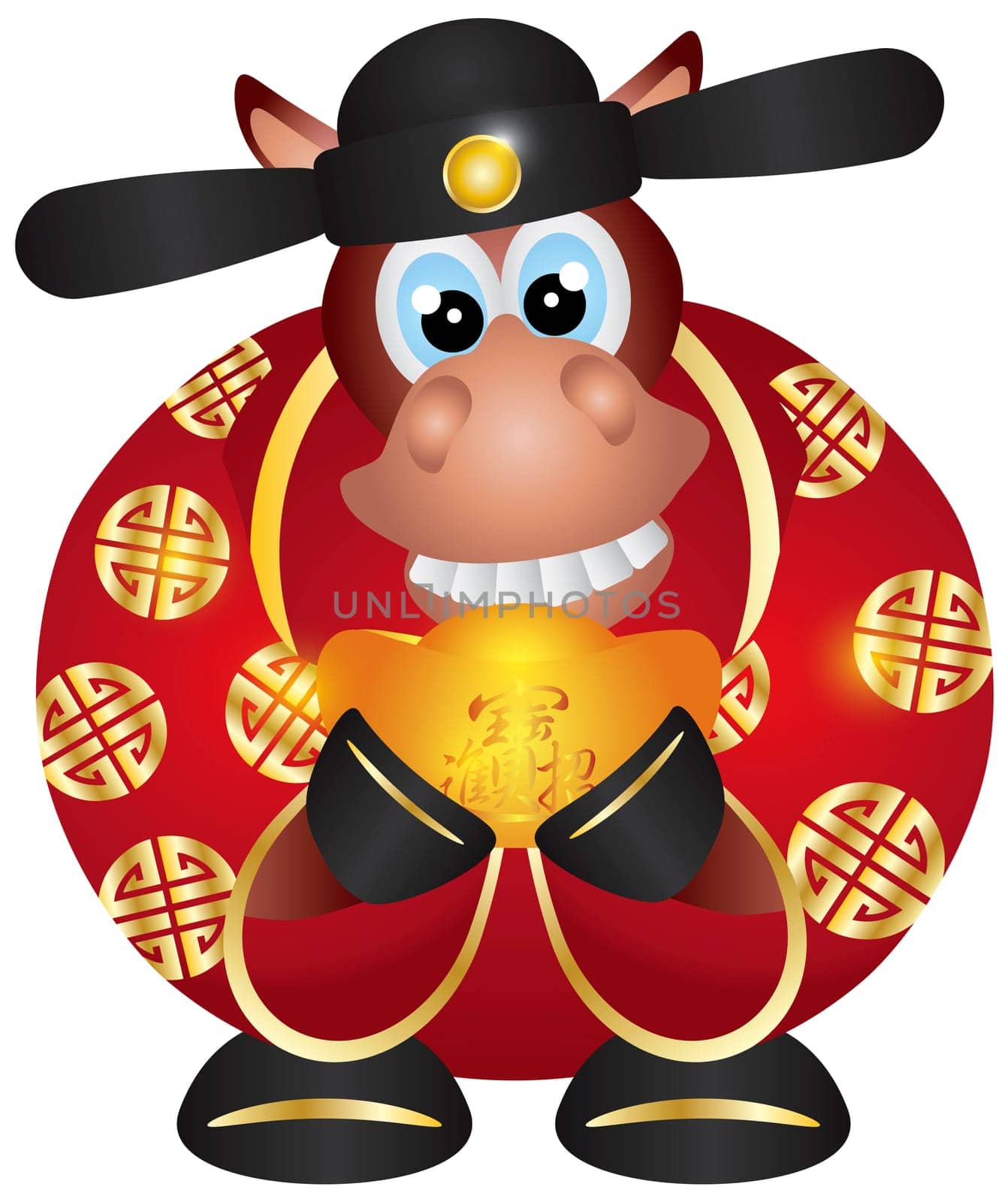 2014 Happy Chinese Lunar New Year of the Horse Prosperity Money God Holding Gold Bar Illustration Isolated on White Background