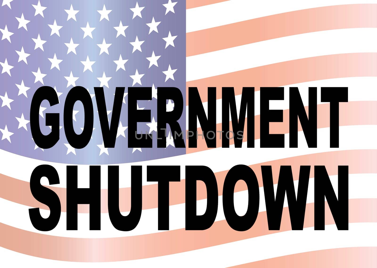 Government Shutdown Text Outline Faded US Flag Background Illustration