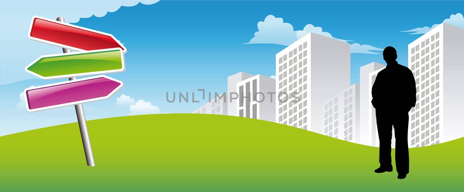 landscape with man and a city illustration