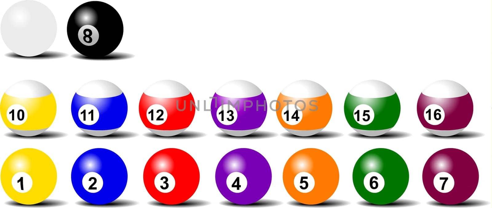 Pool balls_Complete set over white background illustration